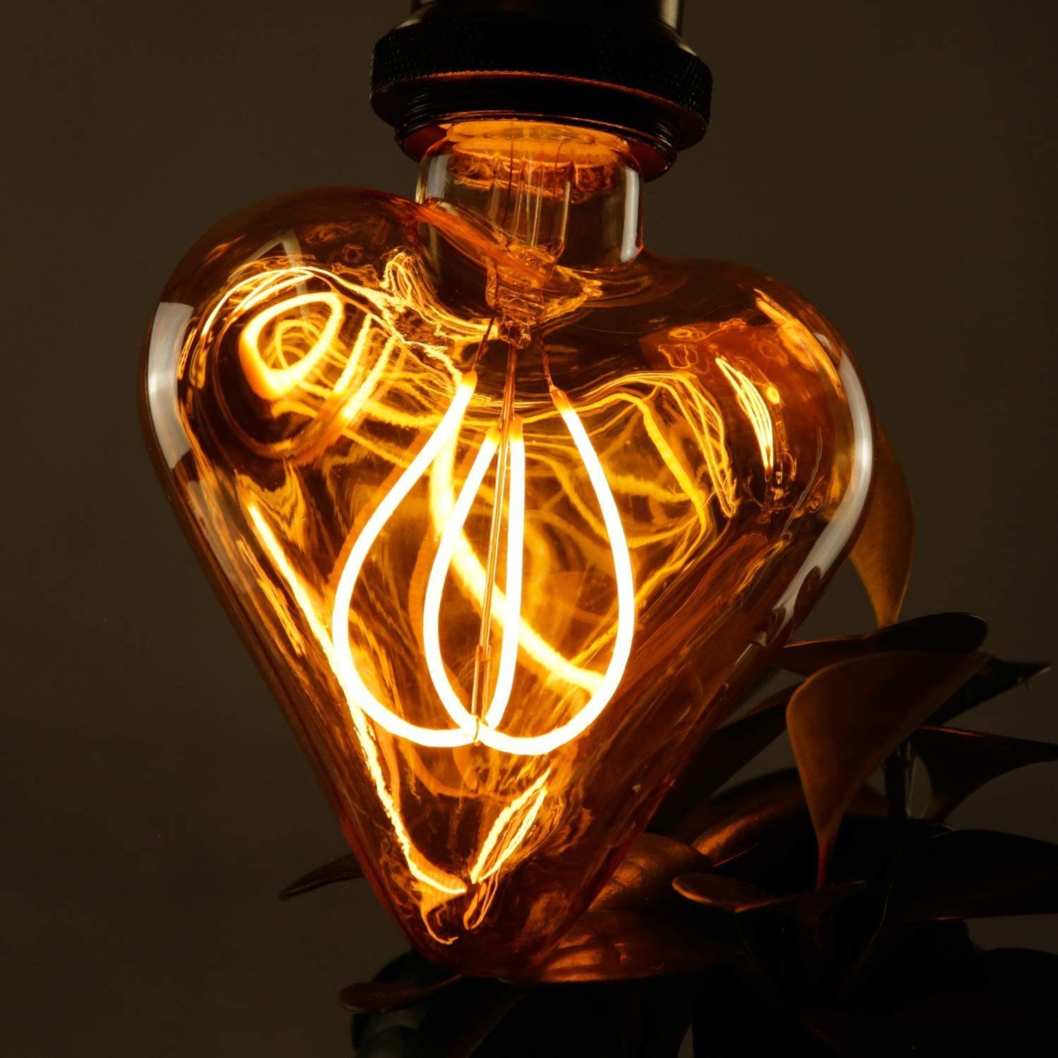 ZMH LED-Leuchtmittel Vintage Edison Glühbirne 3W Deko Herzform Gold Antike Nostalgie, E27, Warmweiß – Bild 5 von 5