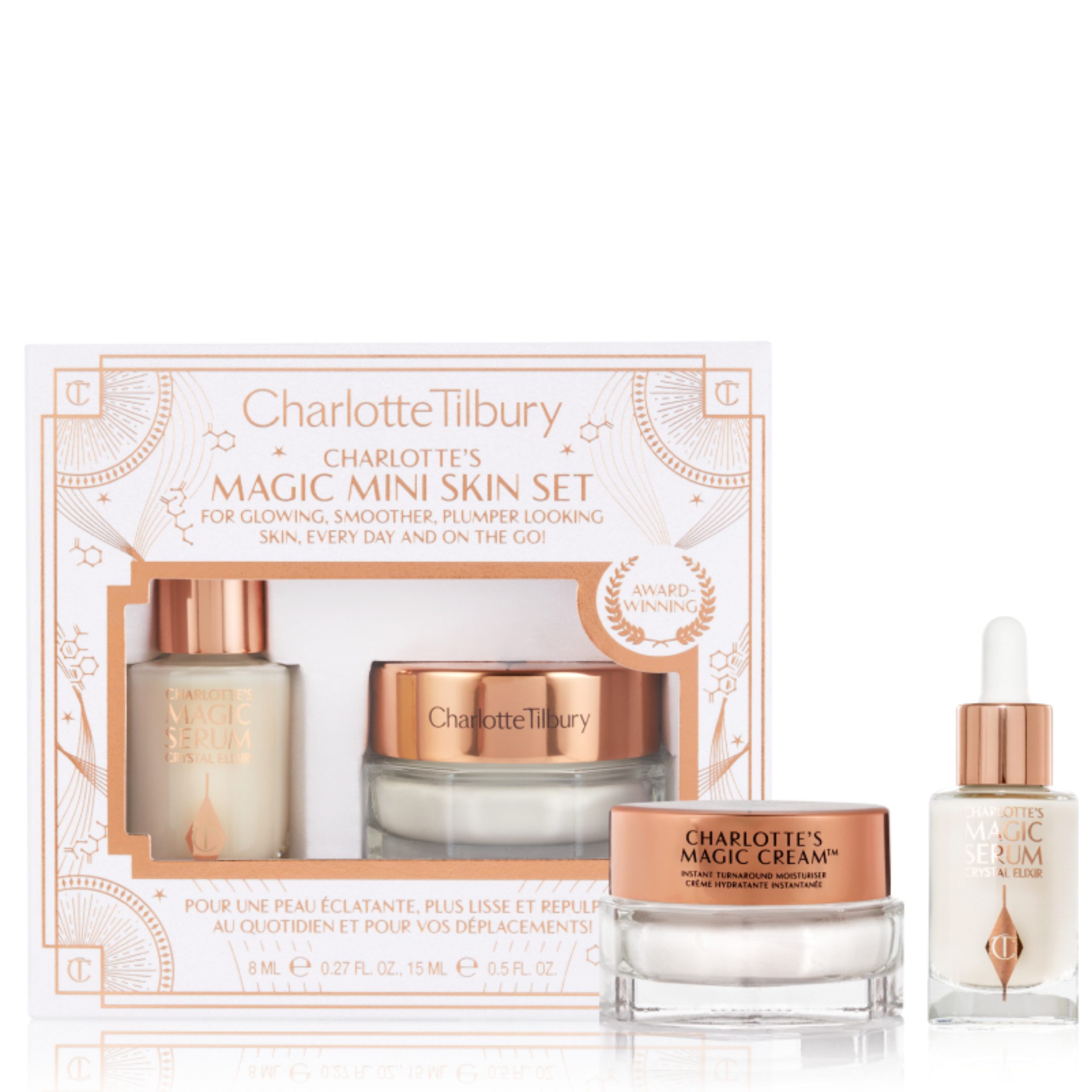 CHARLOTTE TILBURY Hautpflege-Set Charlotte's Magic Mini Skin Set, 2-tlg., Zwei Bestseller im Mini-Set – Feuchtigkeit & Glow für jeden Tag