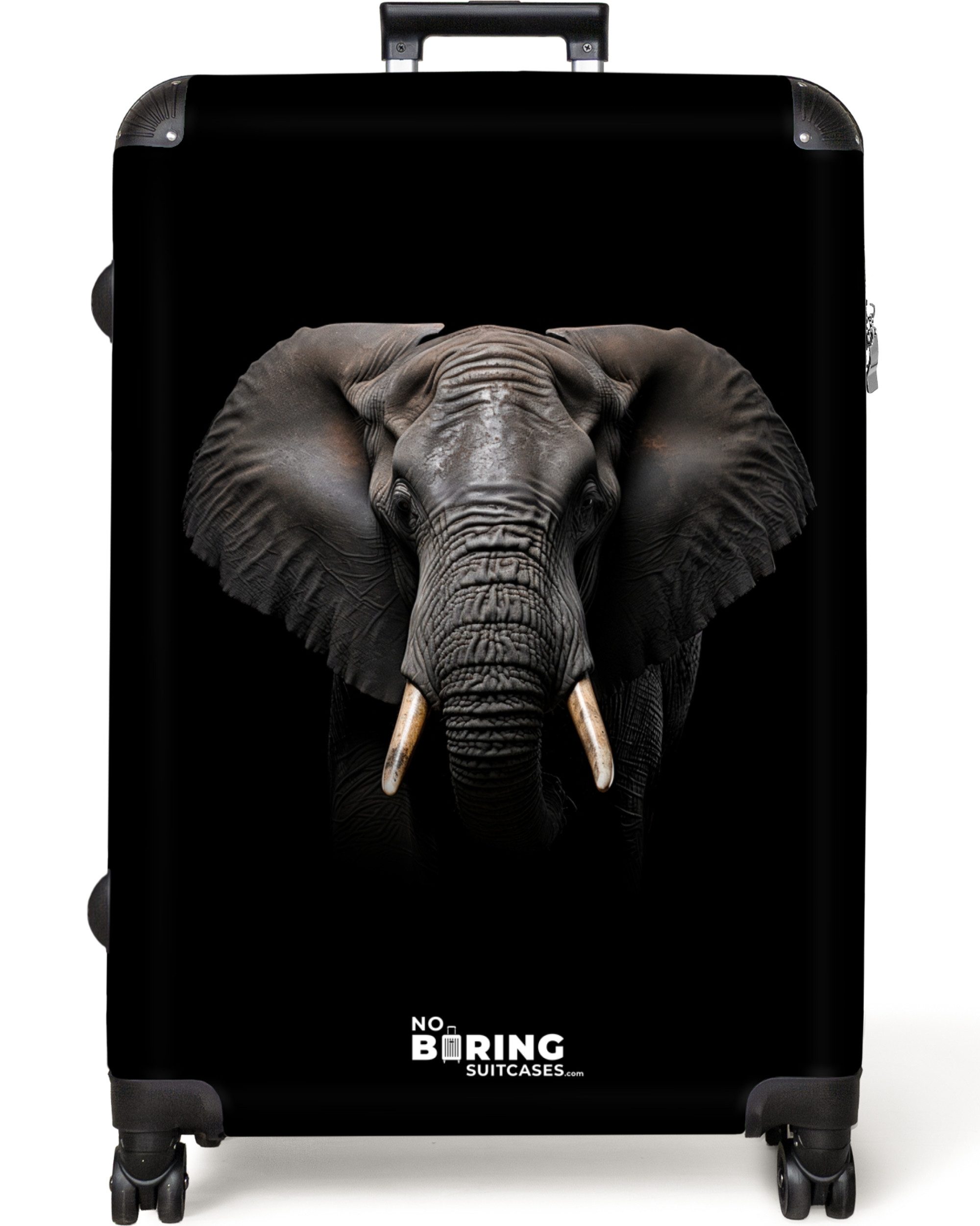 NoBoringSuitcases.com© Hartschalen-Trolley Elefant Vorderansicht auf schwar günstig online kaufen