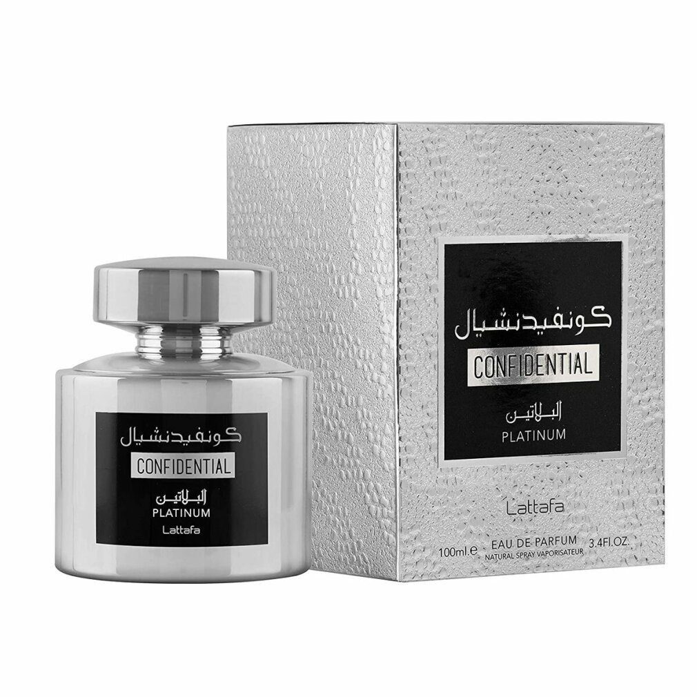 Lattafa Eau de Parfum Confidential Platinum, Glasflakon, Parfüm EDP, Unisex Duft