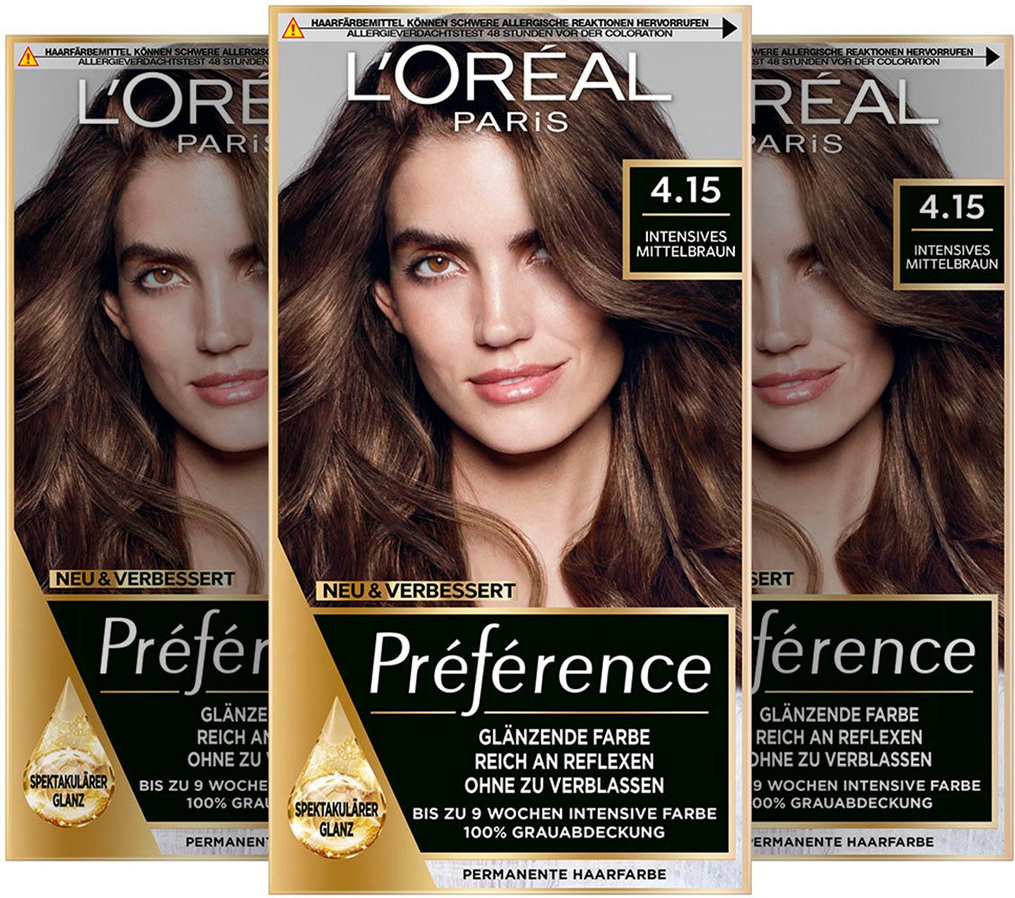 L'ORÉAL PARIS Coloration Préférence, Packung, 3-tlg., mit pflegender Formel