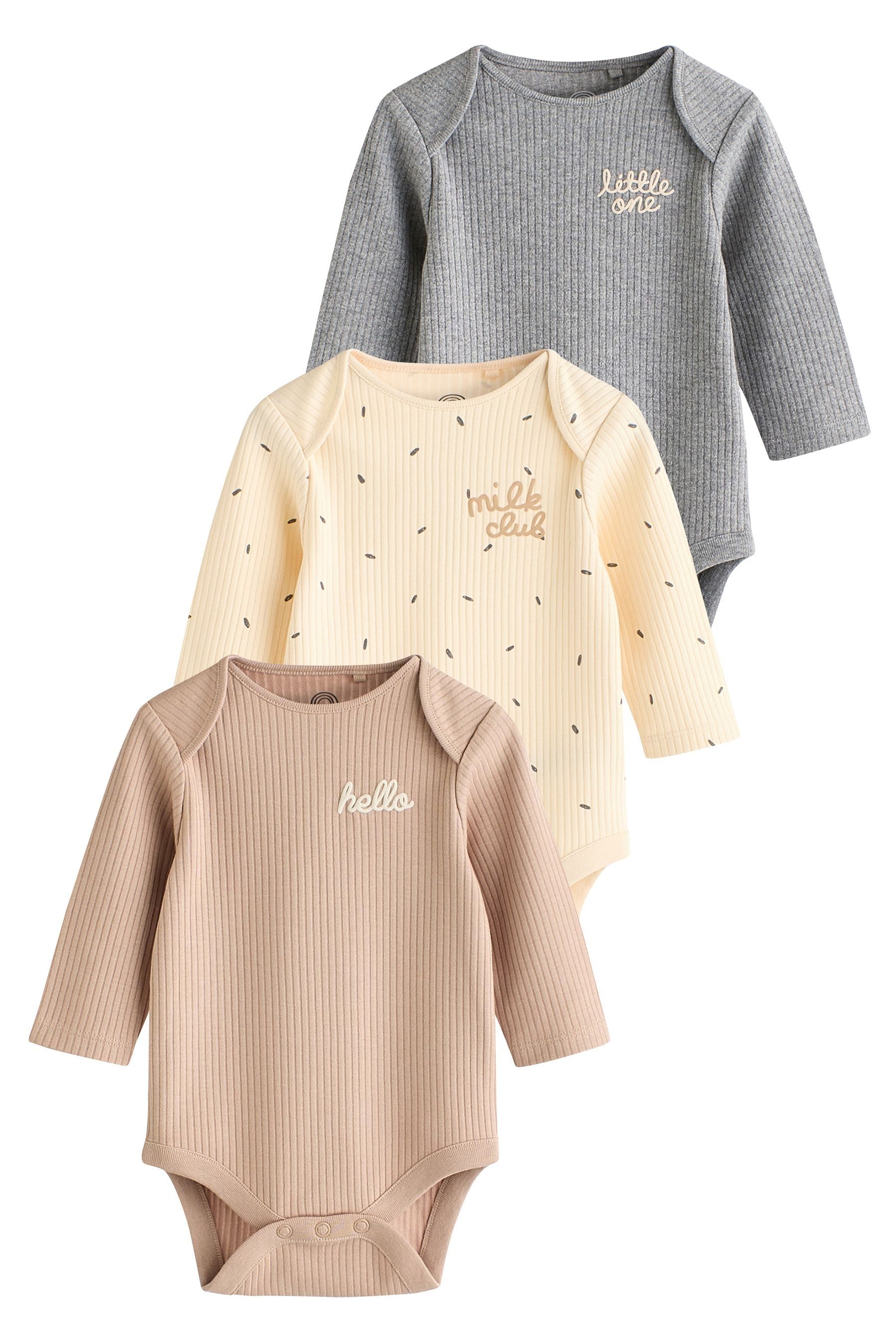 Langarmbody Baby-Bodysuits aus 100 % Baumwolle, 3er-Pack