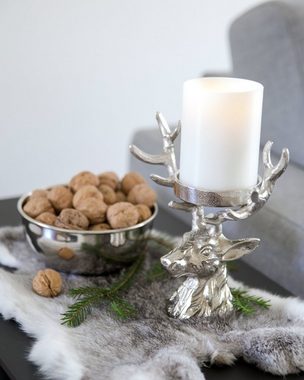 EDZARD Kerzenleuchter Hirsch, Kerzenleuchter im Hirsch-Design, Kerzenhalter aus Aluminium mit Silber-Optik, für Stumpenkerzen, Höhe 20 cm