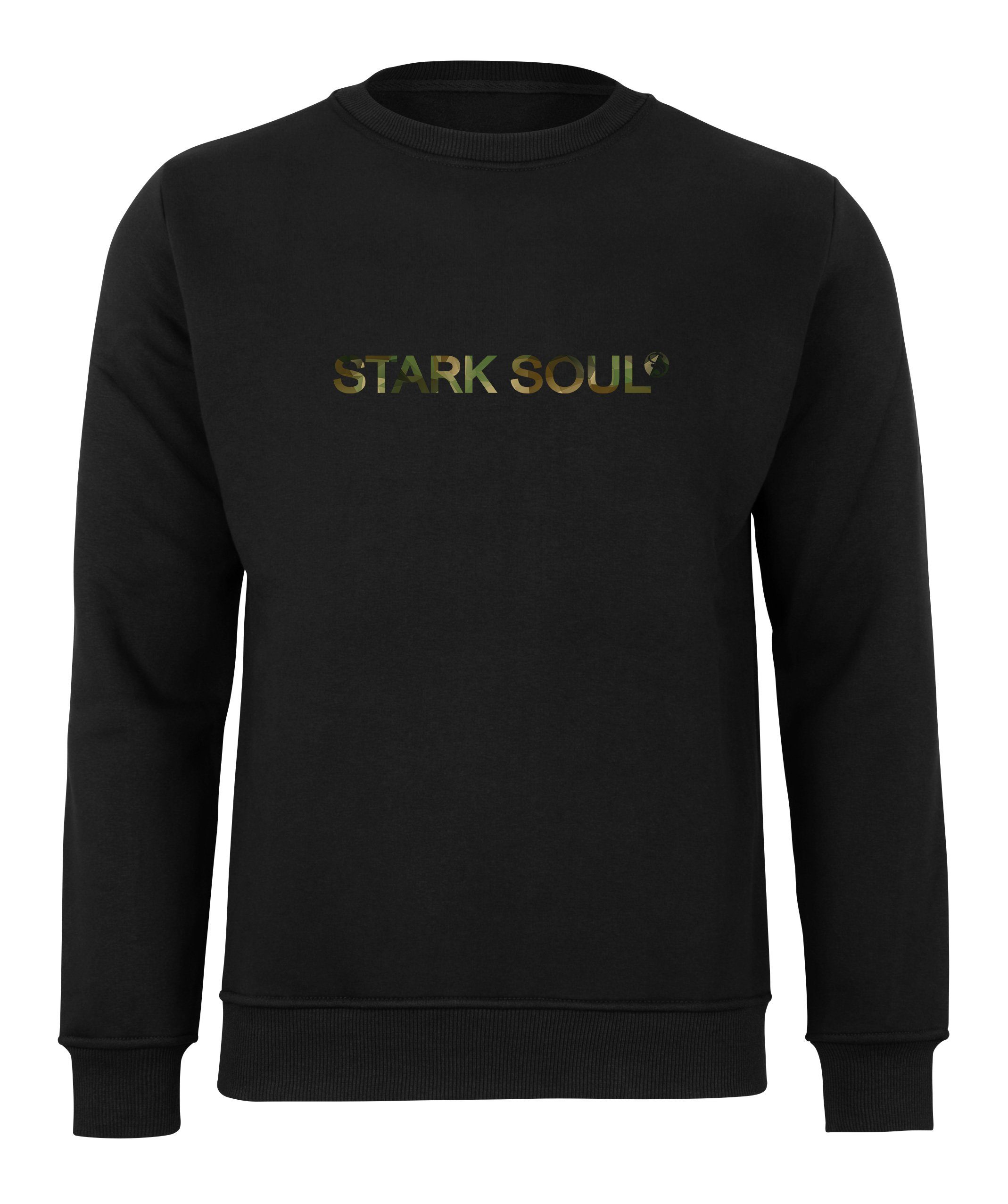 Stark Soul® Sweatshirt French-Terry-Rundhals-Sweatshirt, Innen angeraut mit "Stark Soul®"-Schriftzug in Camouflage-Optik Schwarz