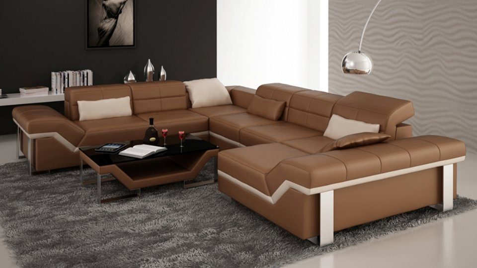 JVmoebel Ecksofa, Ledersofa Sofa Couch Wohnlandschaft Ecksofa Design Modern Sofa