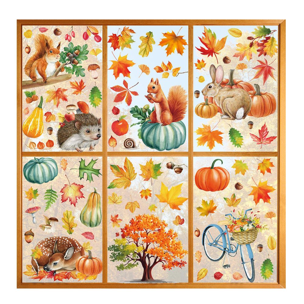 Sorvyzxn Fensterfolie Fensterbilder Herbst, Autumn Fensterbild Selbstklebend, Herbstdeko, Fenster Sticker Kinder, Fensteraufkleber Herbstliche Blätter