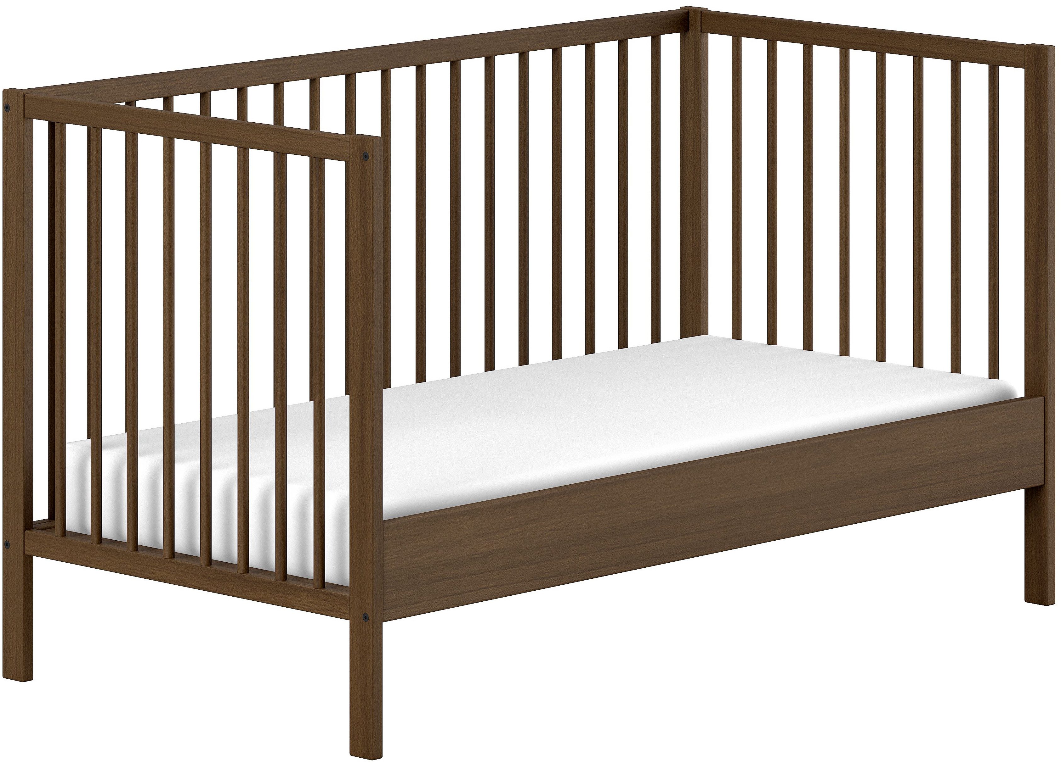 Vipack Babybett DINO, ideal für Ihr Kinderzimmer, Made in Europe, Buche massiv, 70/140cm, 3-fach höhenverstellbar, umbaubar, Buche Nussbaumfarbig