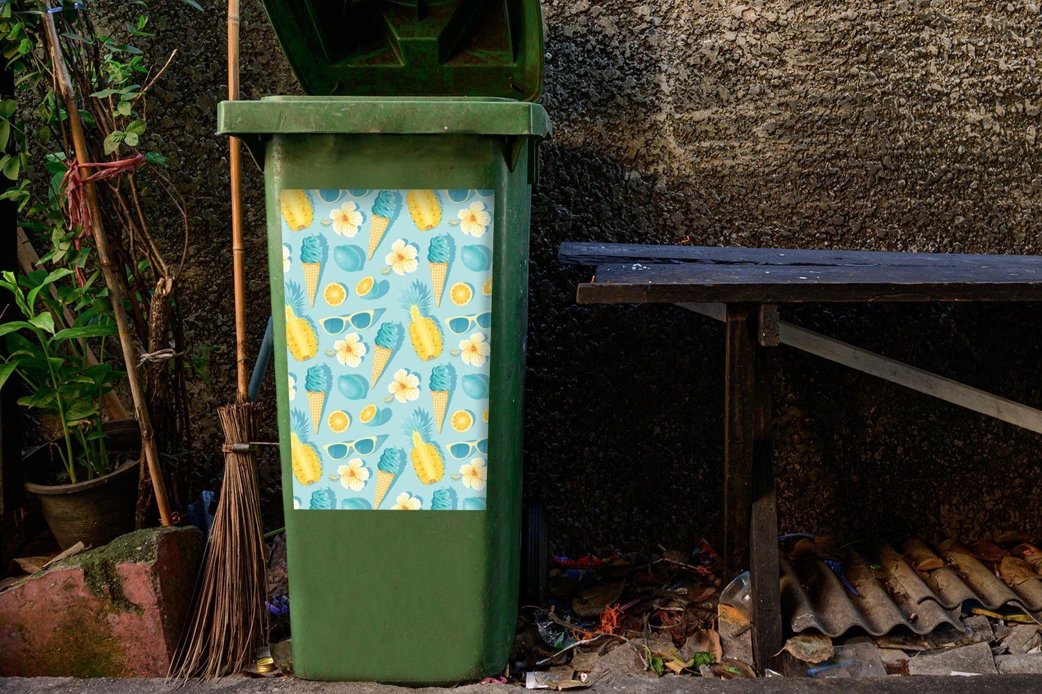 MuchoWow - Sonnenbrille - Mülltonne, - Sticker, Mülleimer-aufkleber, Sommer Wandsticker Container, Obst Abfalbehälter St), Blumen (1