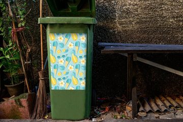 MuchoWow Wandsticker Obst - Blumen - Sonnenbrille - Sommer (1 St), Mülleimer-aufkleber, Mülltonne, Sticker, Container, Abfalbehälter