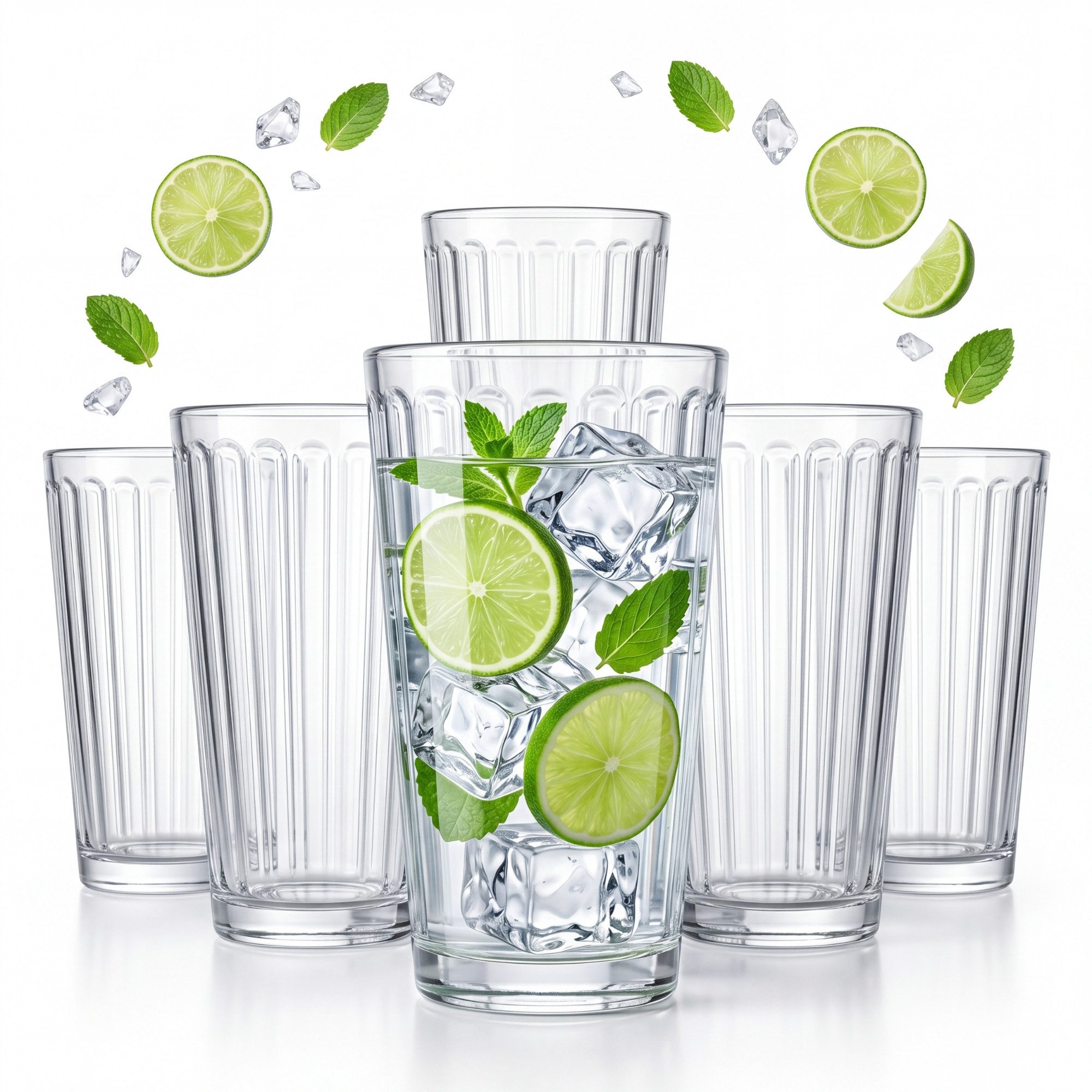 BigDean Longdrinkglas 6x Wassergläser 410ml - Ideal als Gin-, Longdrink- & Saftgläser, 6-tlg., Glas, Moderne Riffeloptik, einzigartige Haptik, Spülmaschinenfest