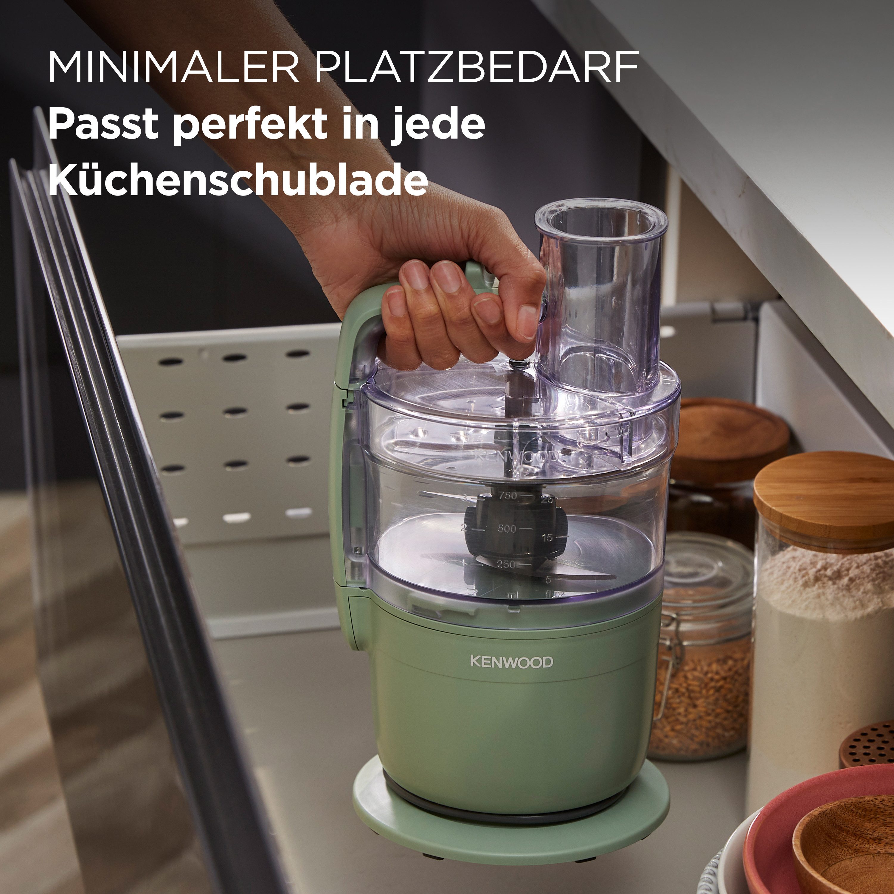 KENWOOD Küchenmaschine FDP23.140GR - Multipro Go, Express-Serve, 1,3 l Behälter, Grün, 900 W, 0,7 l Schüssel, Kompakt-Küchenmaschine zum Schneiden, Reiben, Pürieren & Teig Kneten