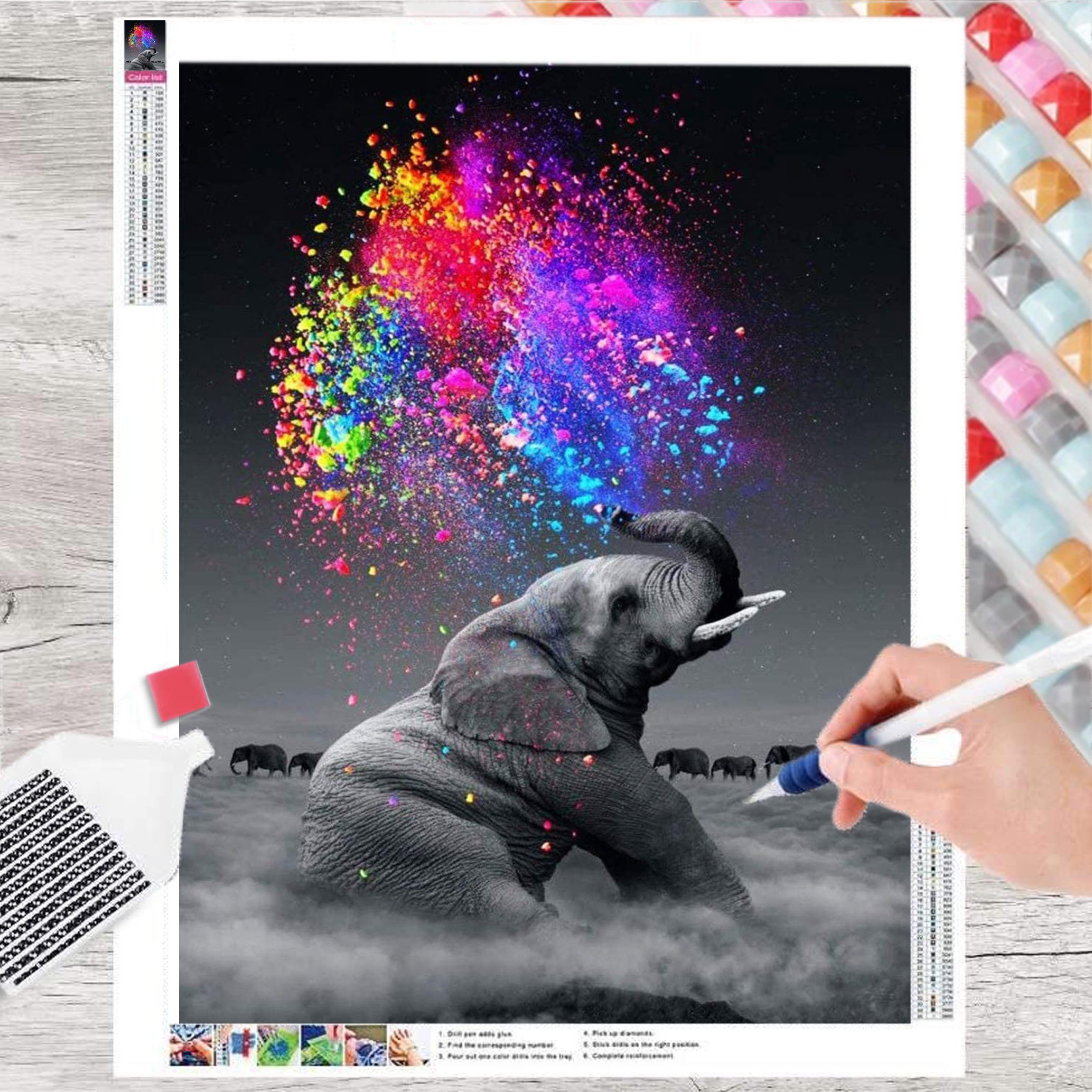 Diamond Dotz DD8-003 Mosaik Elefant – Diamond Painting Set 40x40 Cm Mit Funkelnden Steinchen