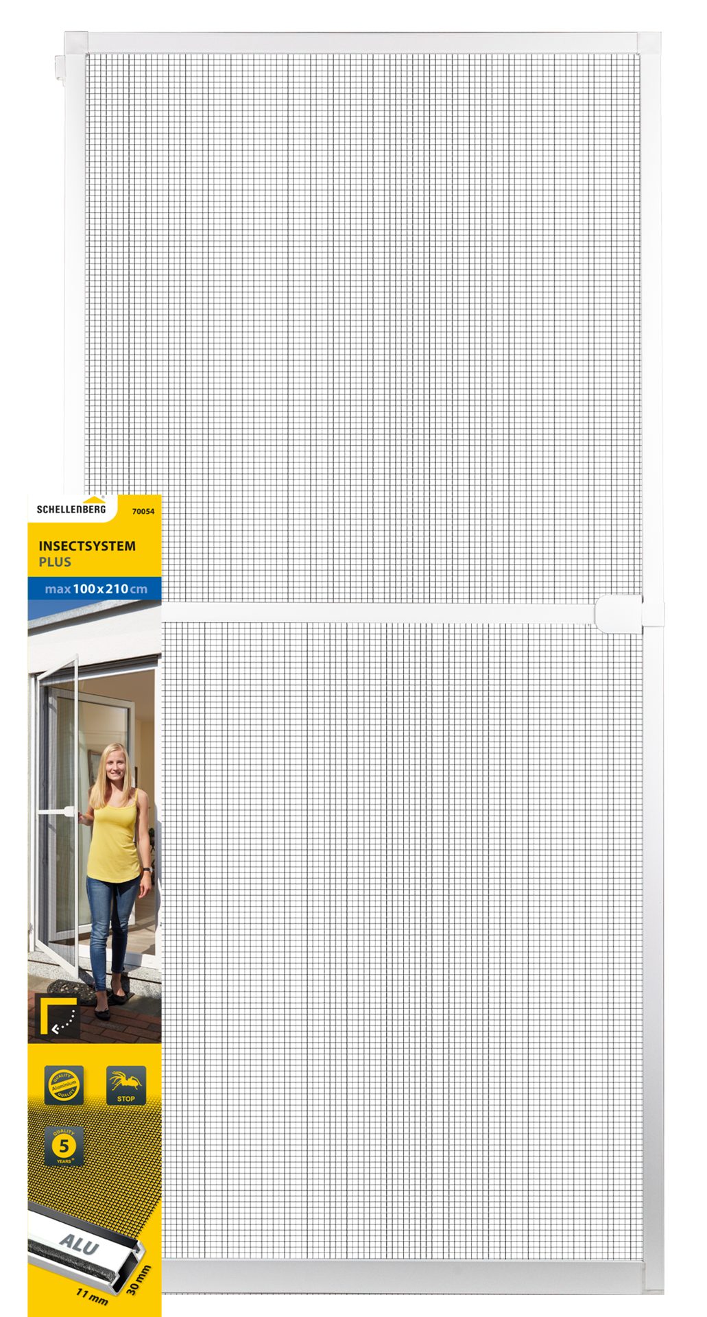 SCHELLENBERG Insektenschutz-Tür PLUS, Fliegengitter für Balkon- und Terrassentüren zum Bohren, (1-St), mit Aluminiumrahmen, 100 x 210cm, erhältlich in schwarz oder weiß