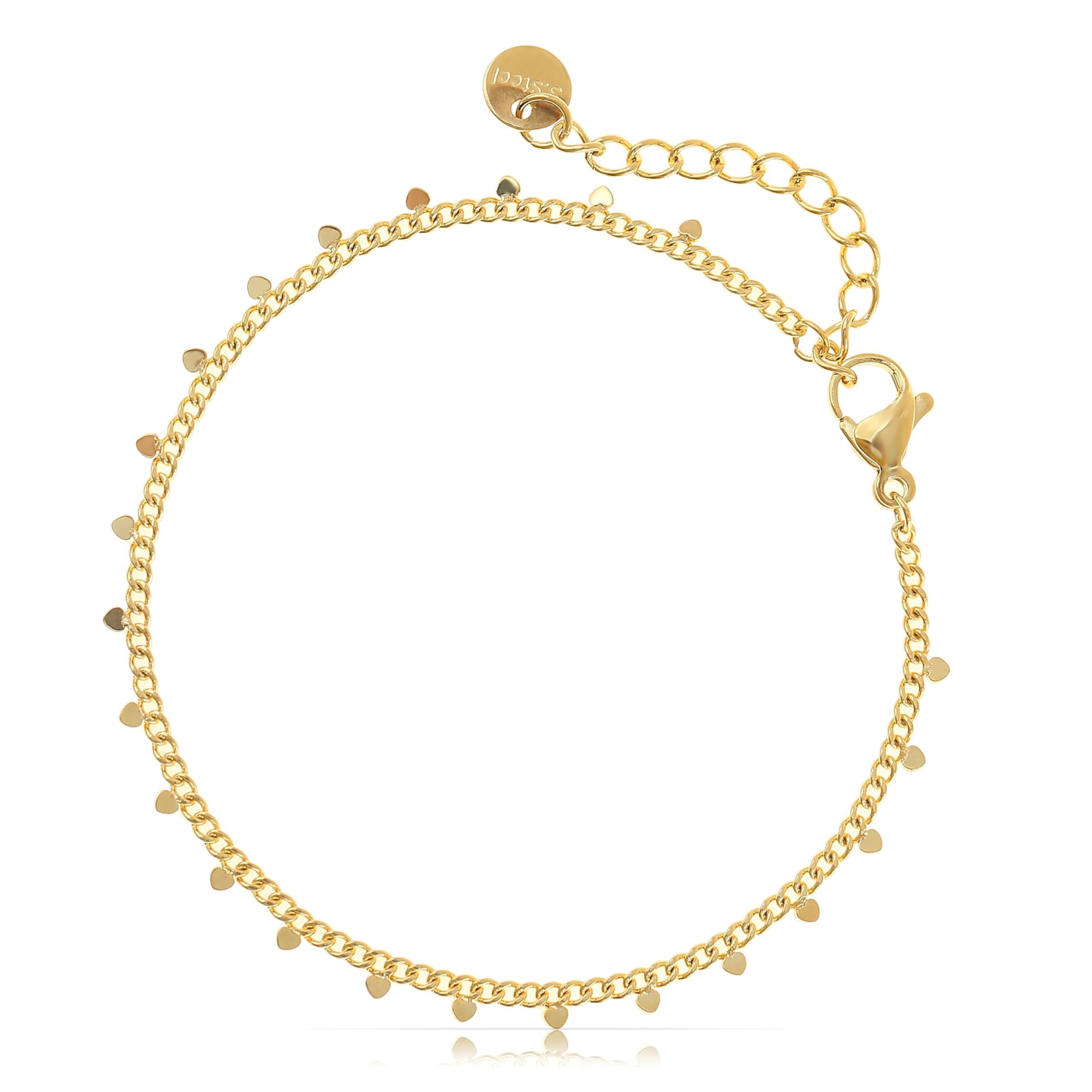 Made by Nami Edelstahlarmband Damen Gold mit Goldplättchen Anhänger aus Chirurgischem Edelstahl, 16 + 3 cm Hypoallergen Wasserfest Gold Geschenkideen für Frauen