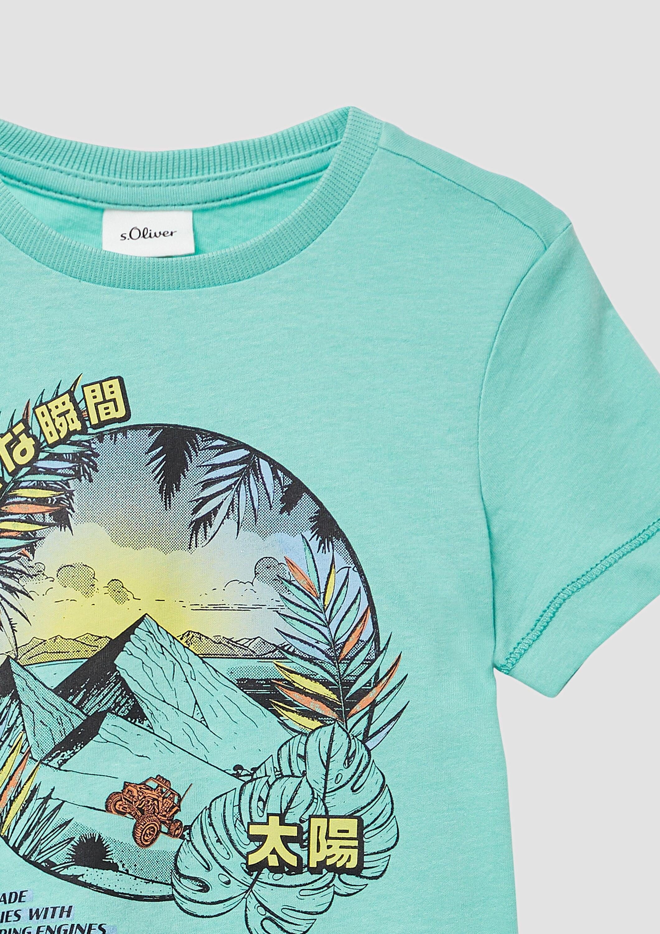 s.Oliver Kurzarmshirt T-Shirt Printshirt mit seitlichen Schlitzen am Saum