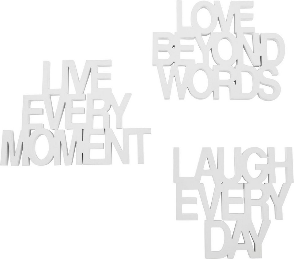andas Wanddekoobjekt Schriftzug Live every Moment - Love beyond Words - Laugh  every Day (3 St), Wanddeko
