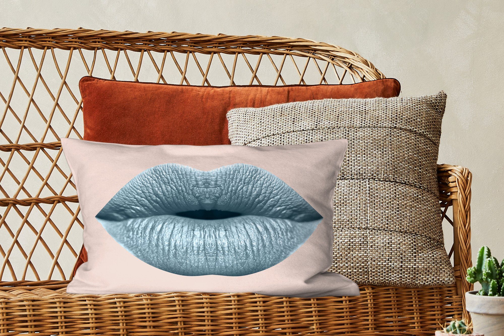 MuchoWow Dekokissen Lippen Dekokissen Schlafzimmer - Dekoration, mit Pastell Füllung, Wohzimmer - Grau, Zierkissen