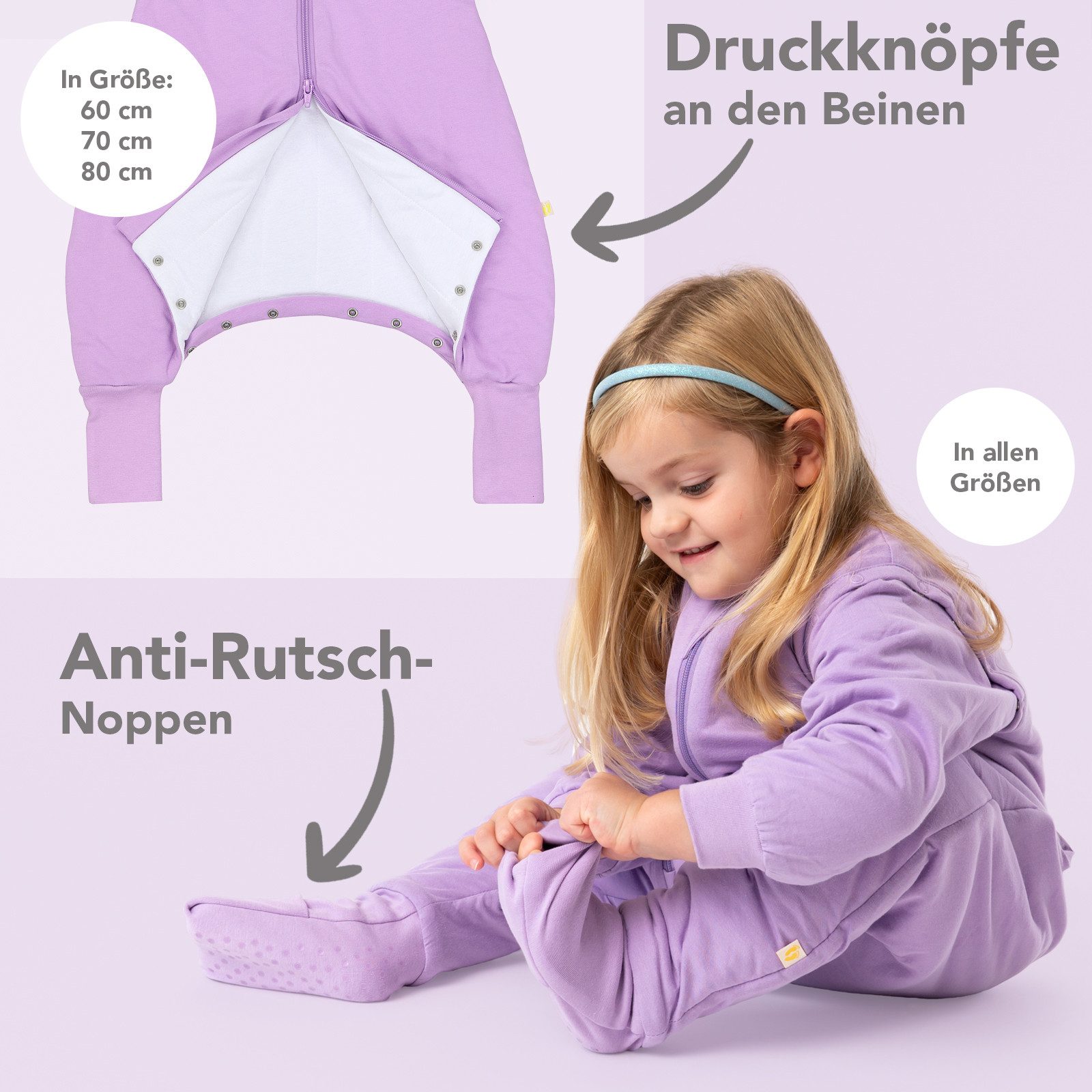 Schlummersack Kinderschlafsack Schlafsack mit Füßen und umklappbaren Bündchen, 2.5 Tog – Bild 3 von 5