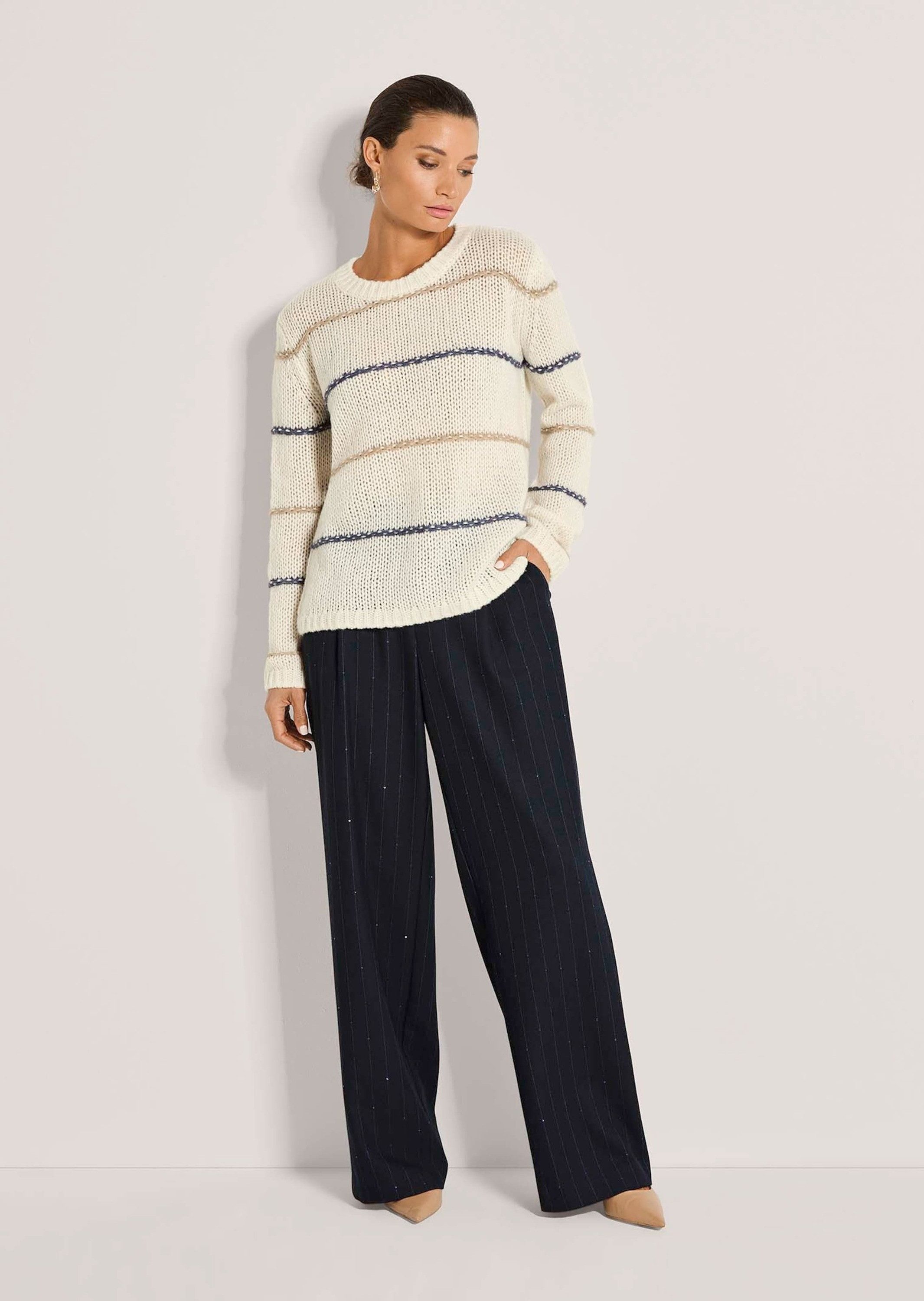 MADELEINE Strickpullover Kaschmir-Pullover mit Seide Grobstrick mit modischen Streifen und lockerem Maschenbild