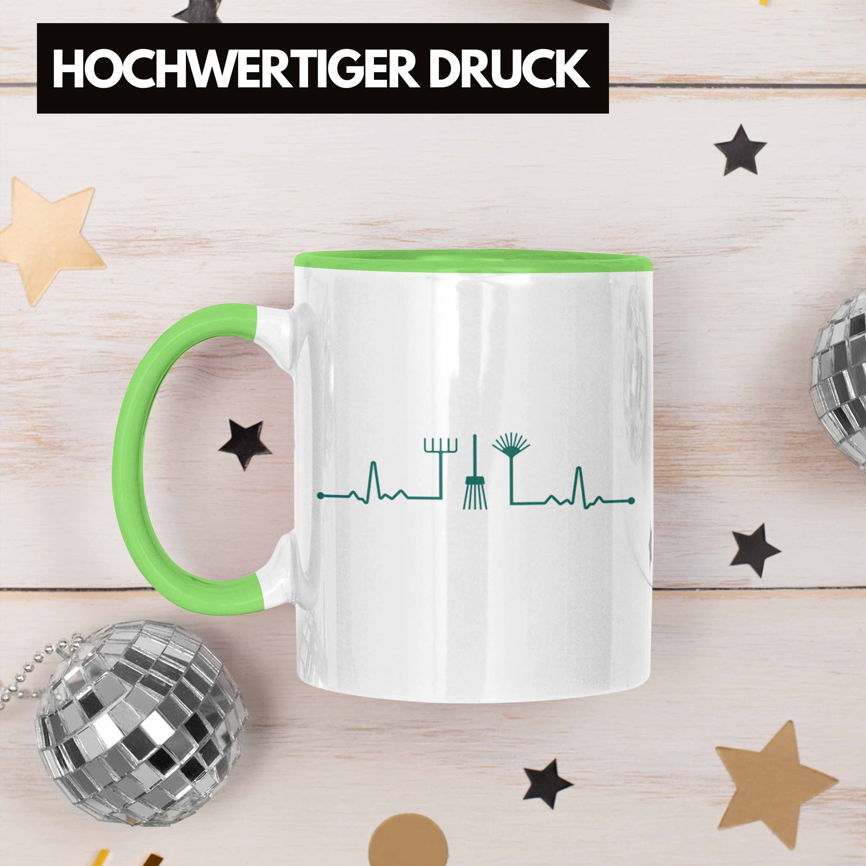 Tasse Gärtner Tasse Gärtnerin mit Trendation - Hobbygärtner Garten Geschenk Trendation Grün Lustig Herzschlag Geschenkidee Spruch