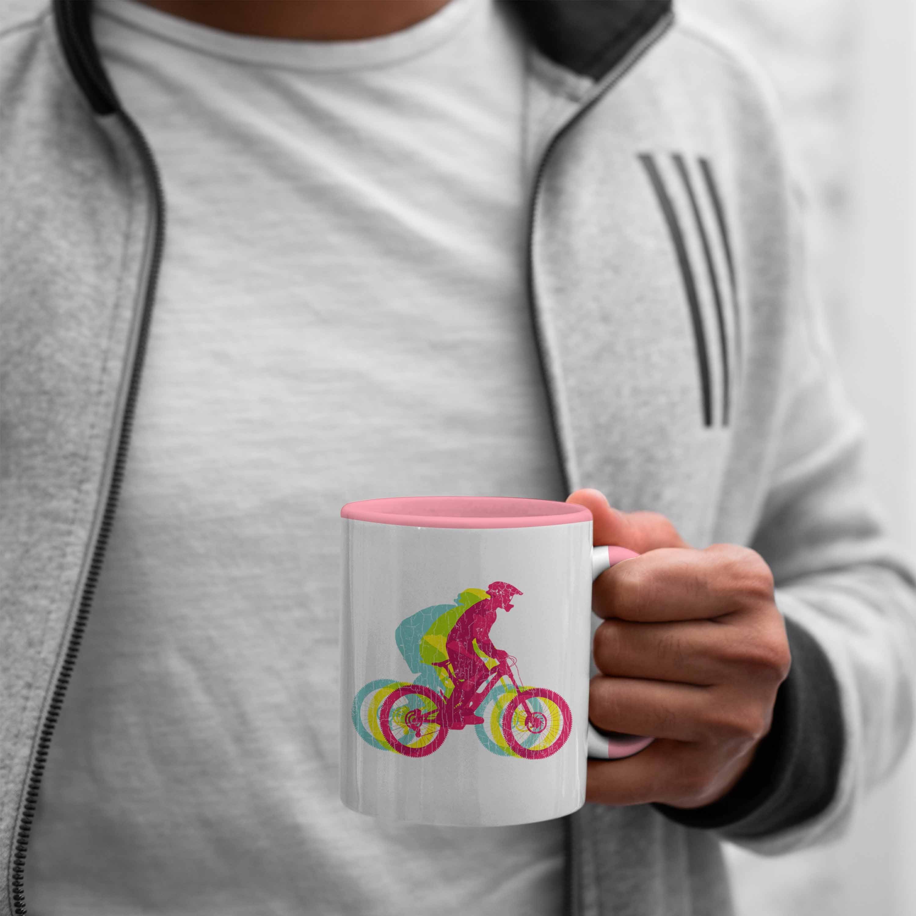 Tasse MTB Accessories Geschenkidee Männer Geschenk Kinder Grafik Mountainbiker - Fun Trendation Rosa Trendation Moutainbike Kaffeetasse Tasse