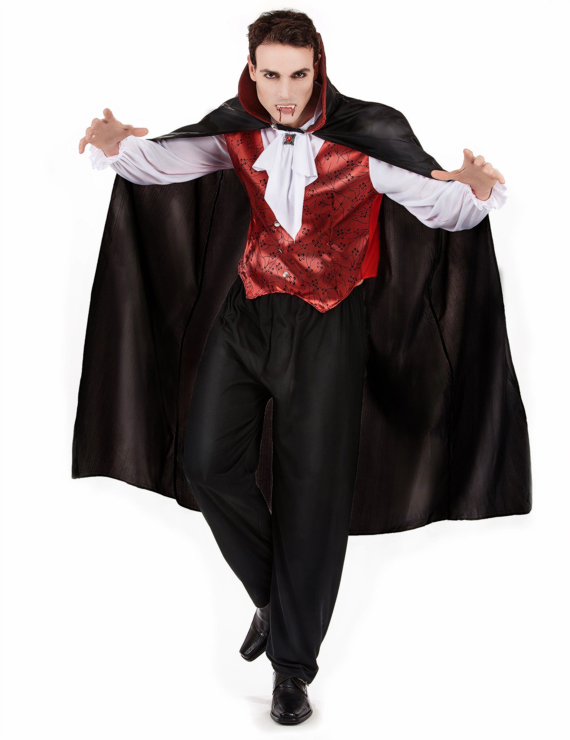 JADEO Vampir-Kostüm Vampir-Kostüm für Herren Blutsauger Halloweenkostüm schwarz-bordeaux