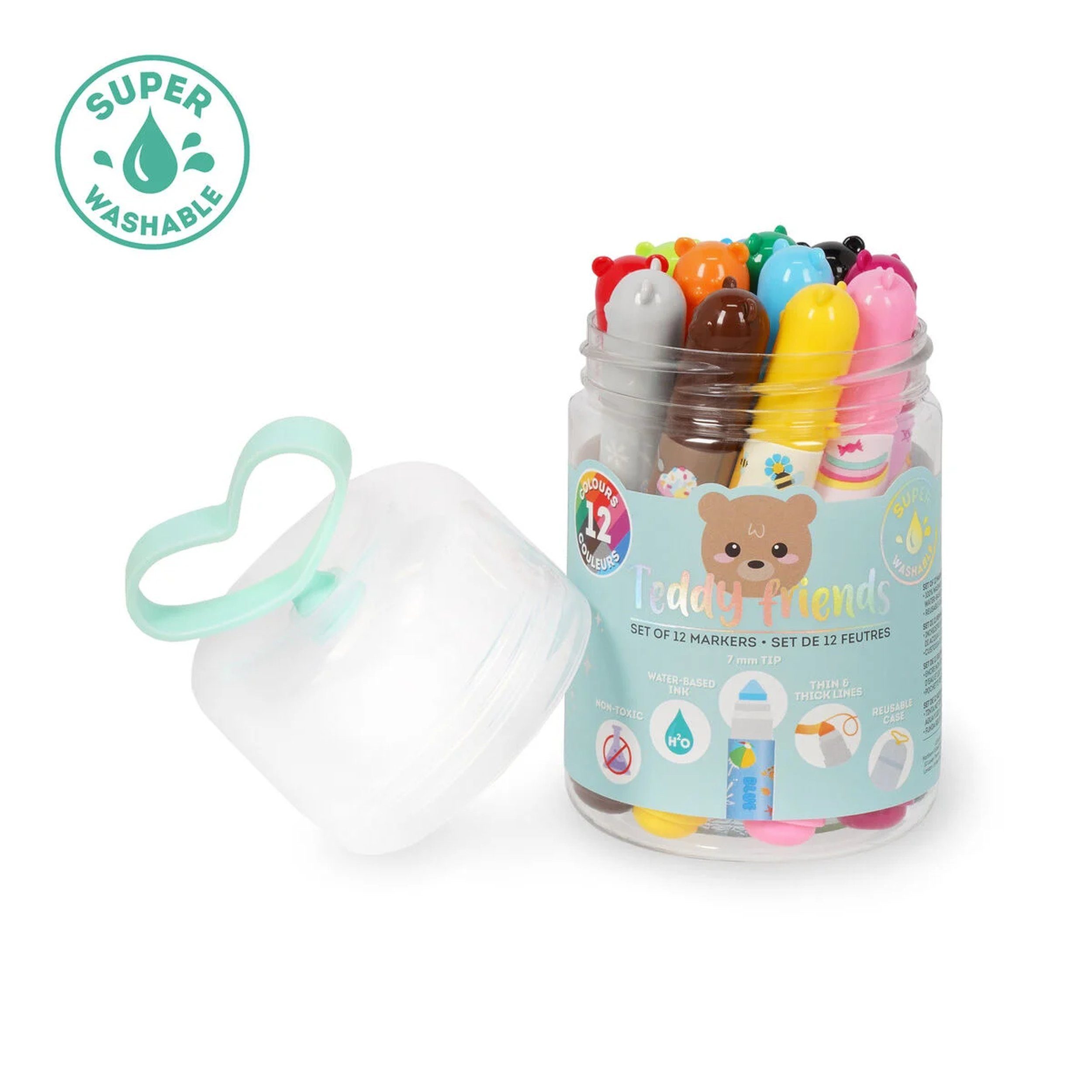 Legami Filzstift 12er Set Filzstifte Teddy Friends Abwaschbar Bunt, Tinte auf Wasserbasis, abwaschbar, ungiftig