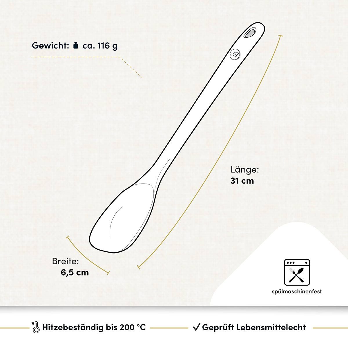 Hoffmann Germany Servierlöffel Schöpflöffel Silikon Edelstahl 30 cm anthrazit – kratzerfrei, Edelstahlkern, geschmacksneutral, 200°C, spülmaschinenfest
