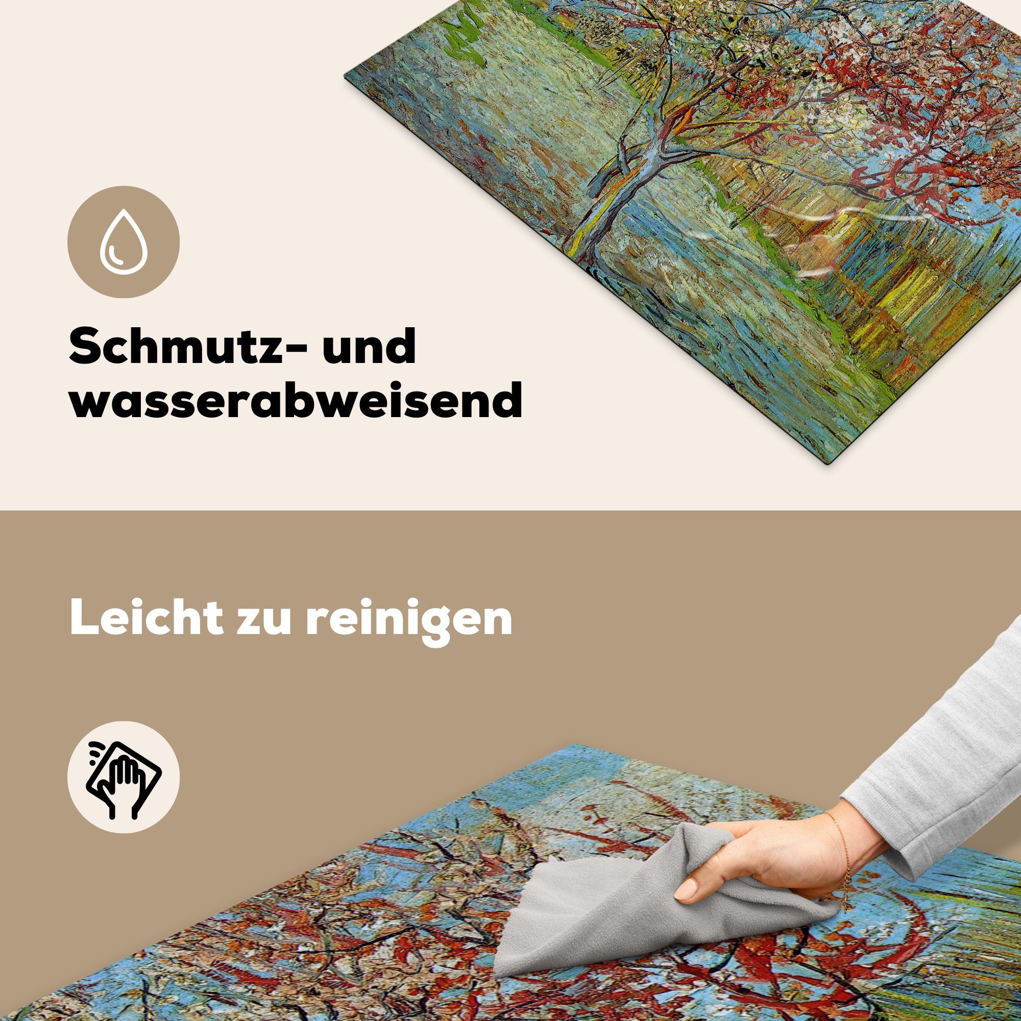 Gogh, Herdblende-/Abdeckplatte die van cm, küche, (1 Pfirsichbaum rosa Vincent Schutz tlg), Induktionskochfeld - Ceranfeldabdeckung Der Vinyl, für 71x52 MuchoWow