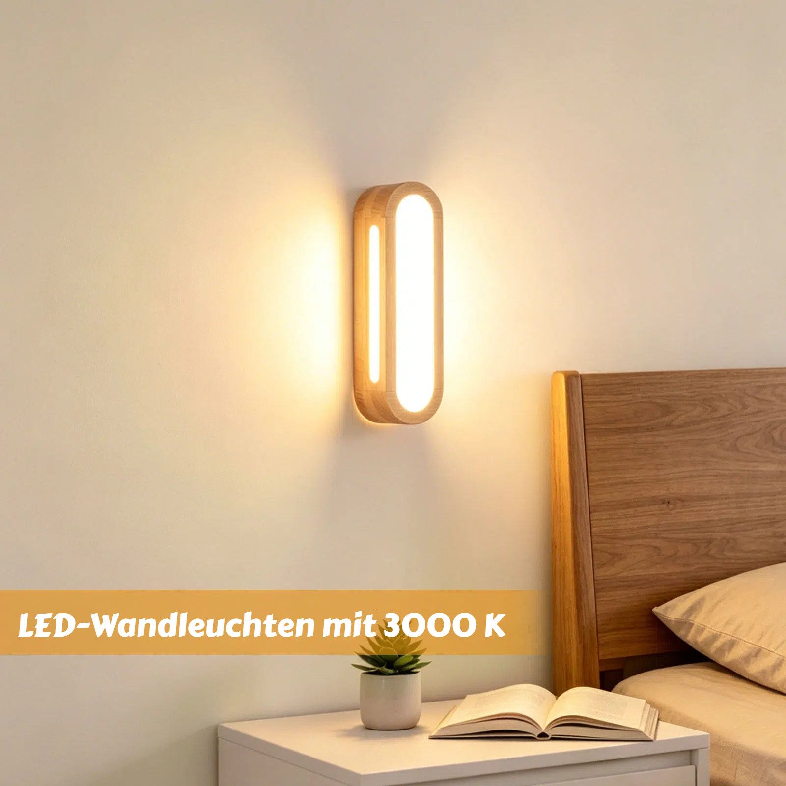 BlingBin LED Wandleuchte 12W Innen Holz Wandlampe, Moderne LED Wandleuchte Warmweiß 3000K, Beleuchtungsfläche: 5–8 m², LED fest integriert, Warmweiß, LED Wandbeleuchtung für Schlafzimmer Wohnzimmer Treppenhaus Korridor