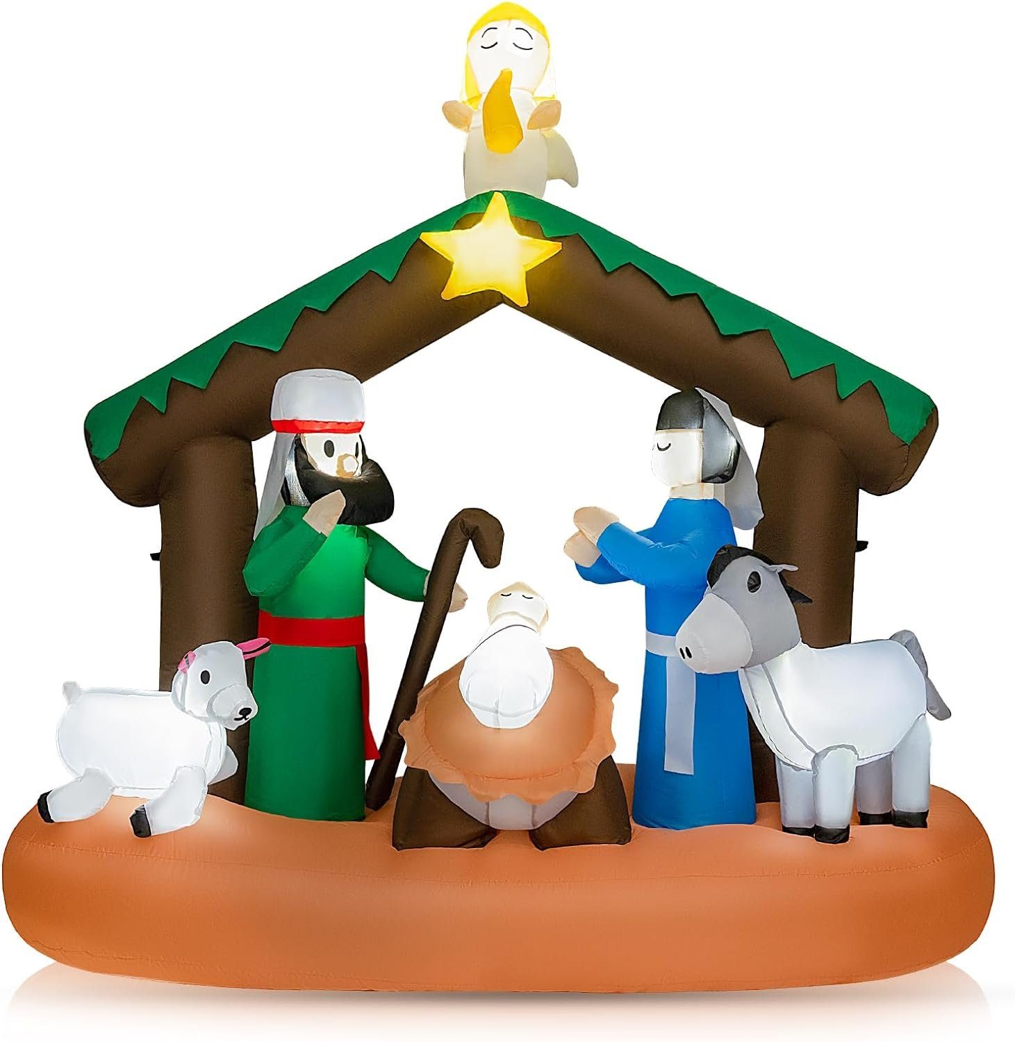 KOMFOTTEU Dekoobjekt aufblasbare Weihnachtskrippe, mit 7 LEDLichtern