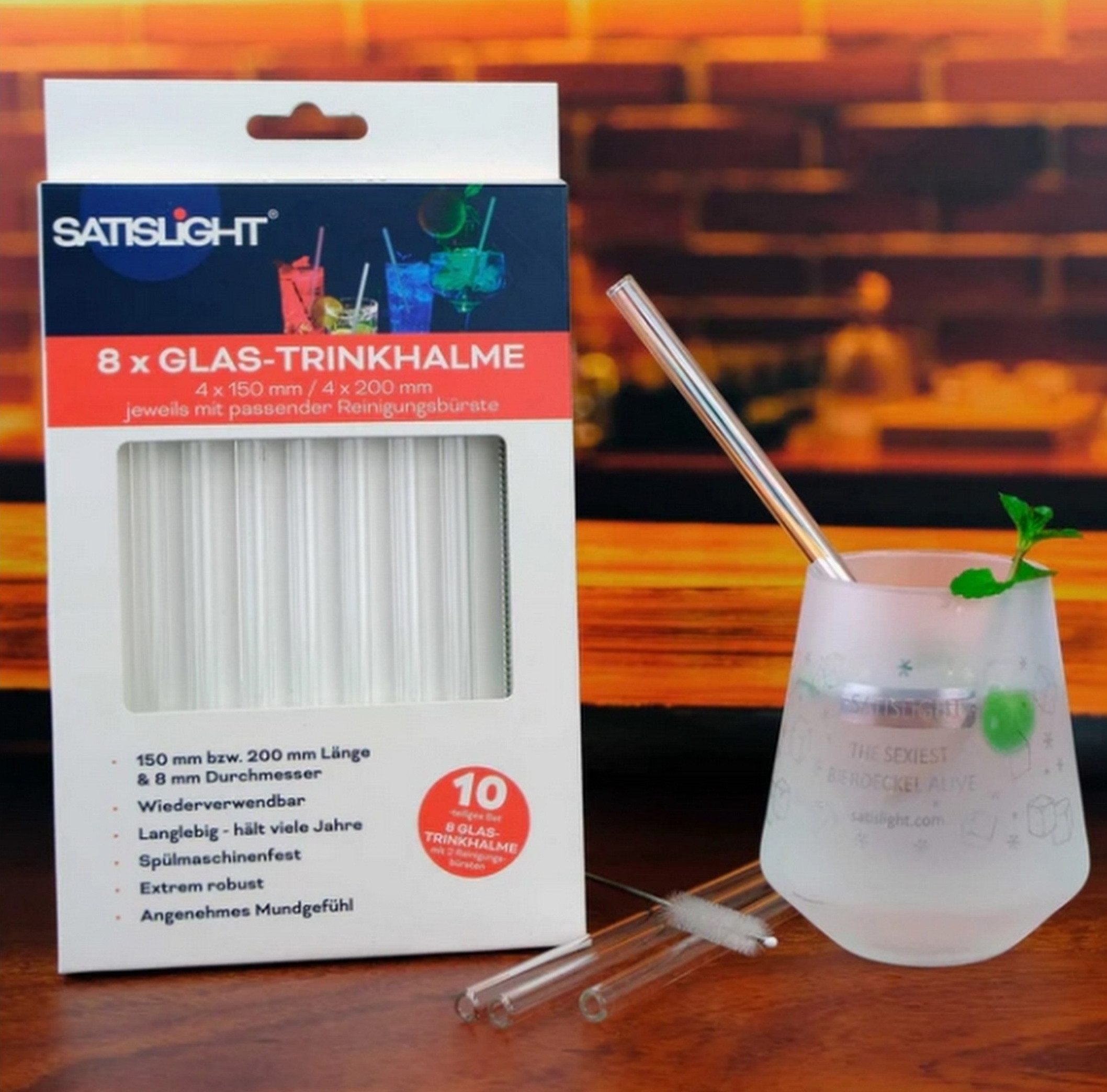 PaulZdrada Trinkhalme Glass Trinkhalme Set, (10-tlg., Set 1 4x15cm+4x20cm 2 Bürste, Set 2 4x 15cm 1 Bürste), Set Glas Trinkhalme inkl. passender Reinigungsbürste