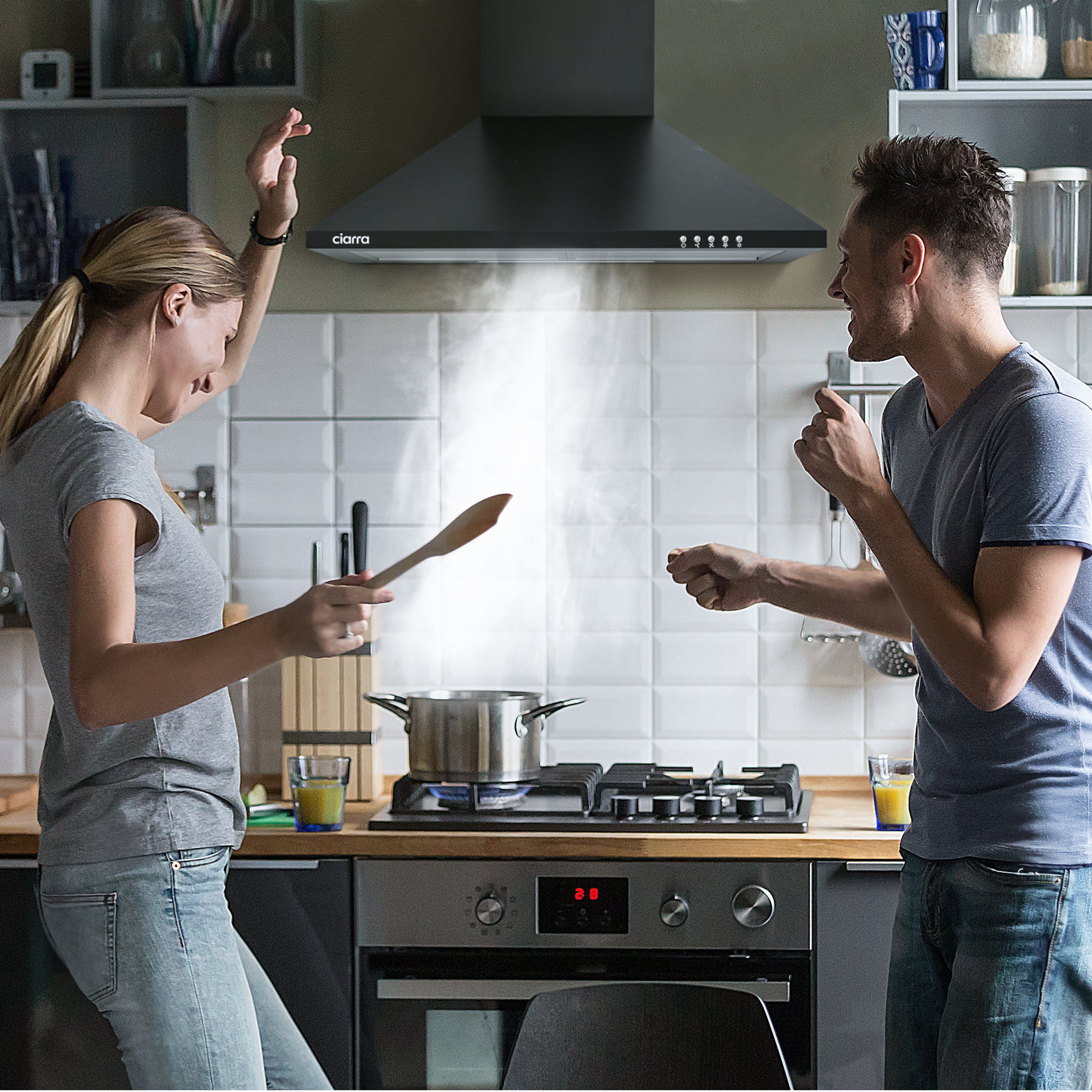 CIARRA Wandhaube A++ 370 m³/h Dunstabzugshaube 60 cm & 90 cm Umluft & Abluft 3 Stufen Serie CBCB6201 CBCS6201-FBM CBCS9201 CBCB9201 A++ 370 m³/h Dunstabzugshaube 60 cm & 90 cm Umluft & Abluft 3 Stufen, leise Pyramidenhaube mit Kohlefilter, Aluminumfilter, LED-Beleuchtung