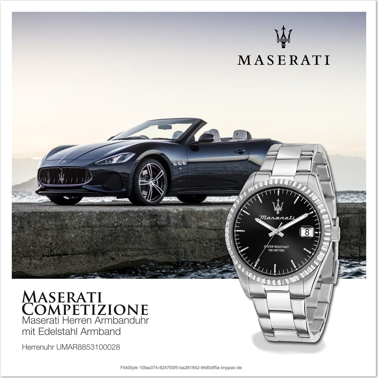 Herrenuhr Maserati MASERATI schwarz (ca. Armband-Uhr, groß Gehäuse, Edelstahlarmband, 43mm) Edelstahl Quarzuhr rundes