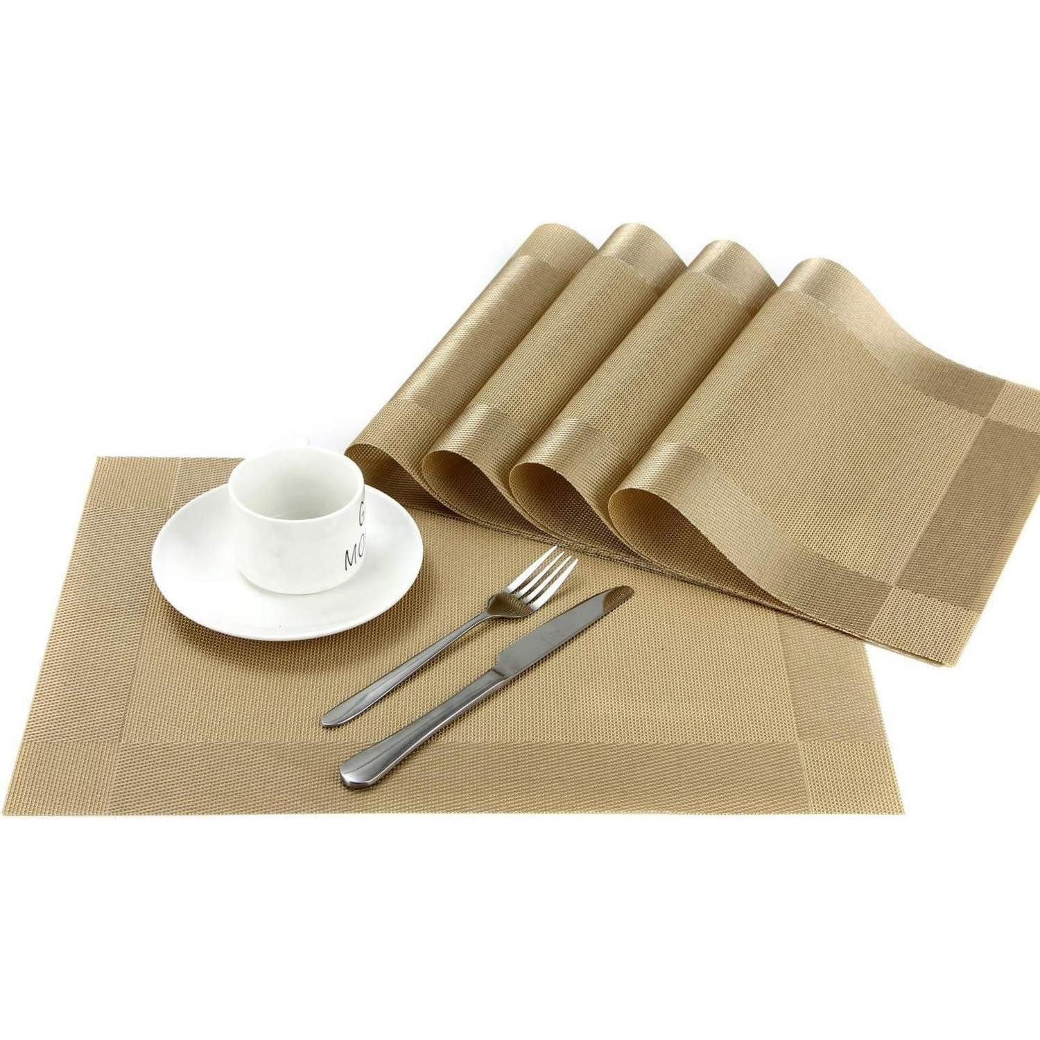 LuxusKollektion Platzset Tischset abwaschbar PVC rutschfest B-gold 6er Set Platzsets