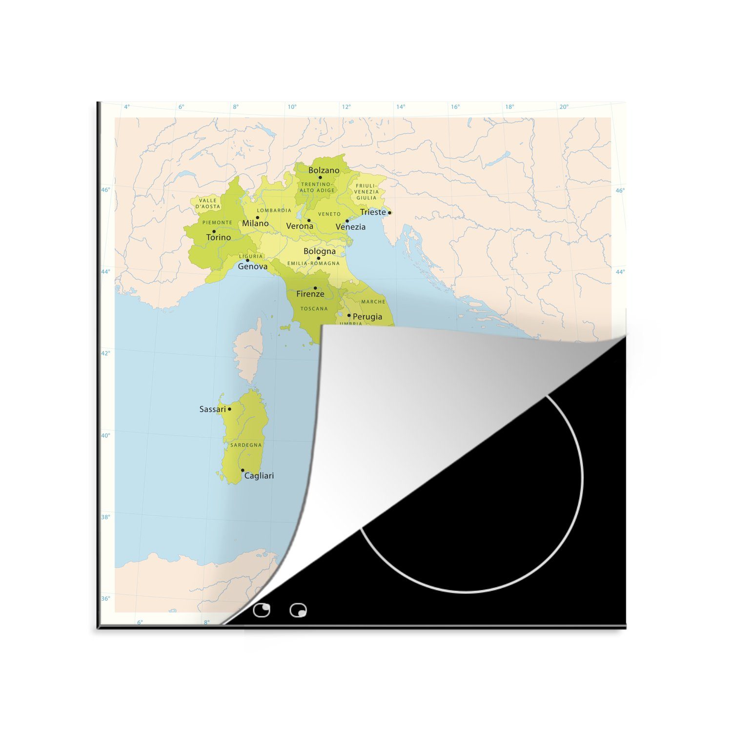 Arbeitsplatte von (1 küche cm, Herdblende-/Abdeckplatte 78x78 Ceranfeldabdeckung, MuchoWow tlg), für Italien, Grüne Vinyl, Karte