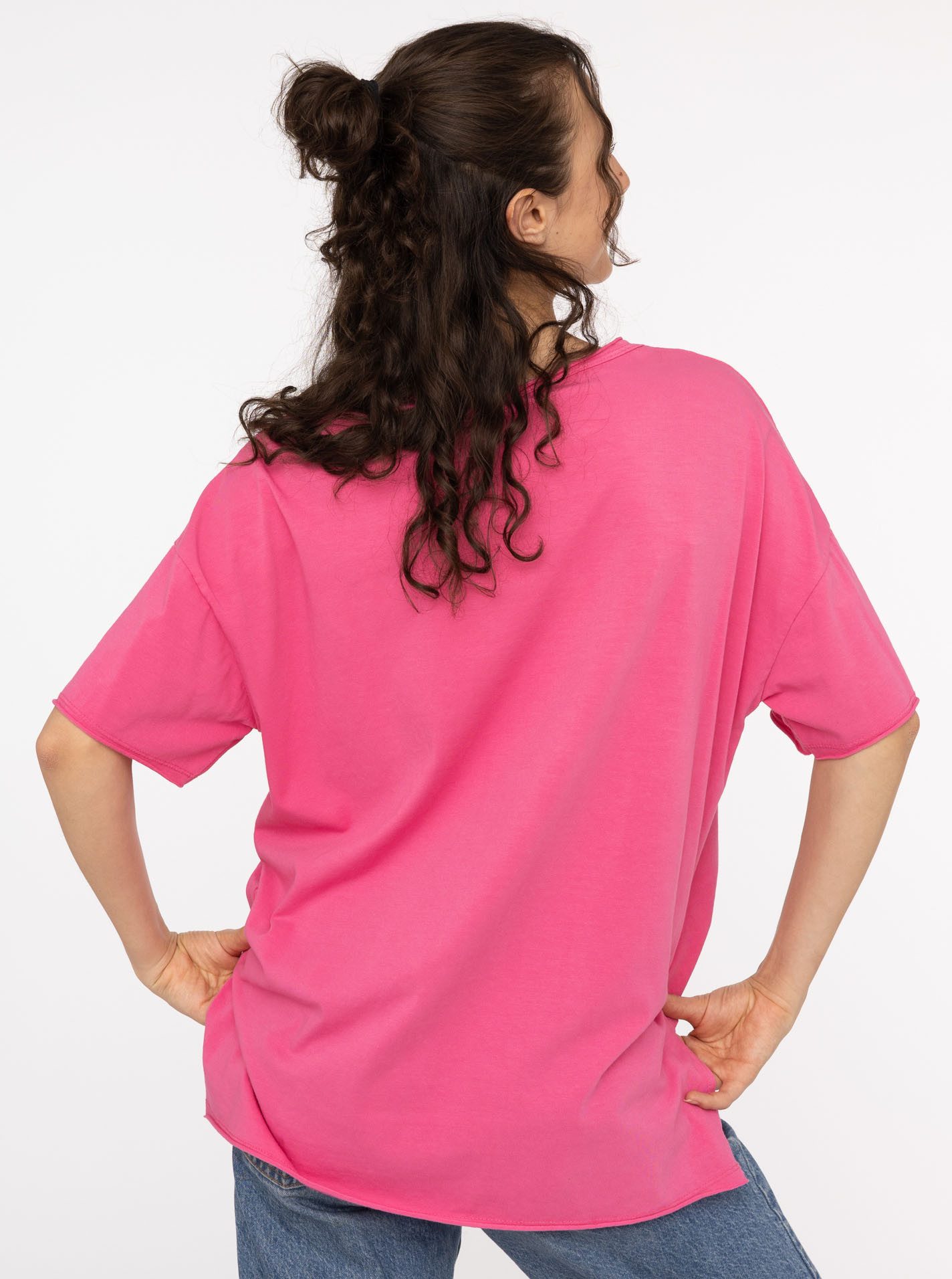 Zwillingsherz Kurzarmshirt Oversized Shirt Stempeldruck "Moin" Kurzarm, tiefer Rundhalsausschnitt, Schriftzug, Baumwollmischung