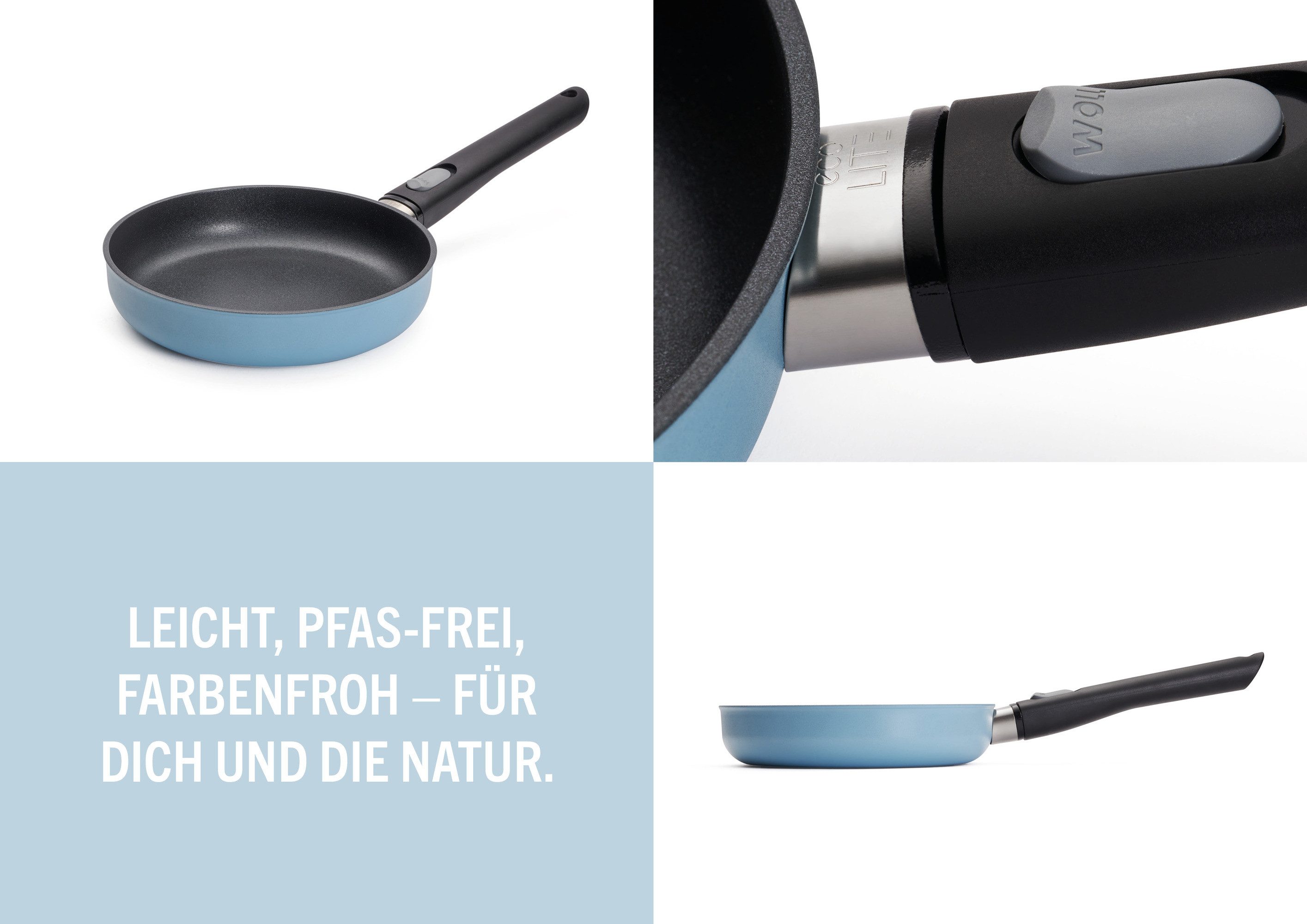WOLL MADE IN GERMANY Bratpfanne Ecolour Ø 20 cm, Aluminiumguss (1-tlg), abnehmbarer Stiel