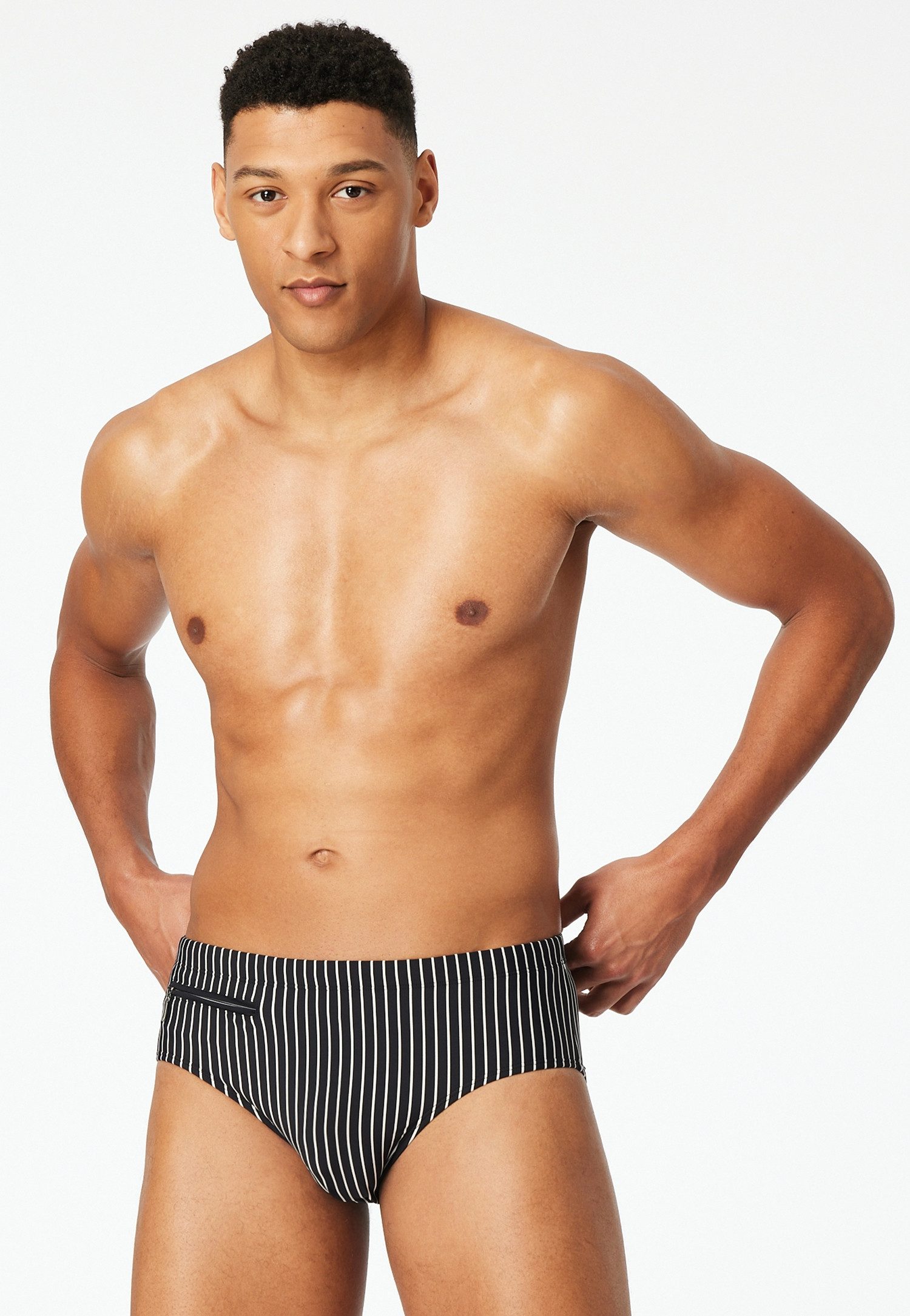Schiesser Badeslip Aqua mit kleiner RV-Tasche, Bindekordel am Bund, gestreift