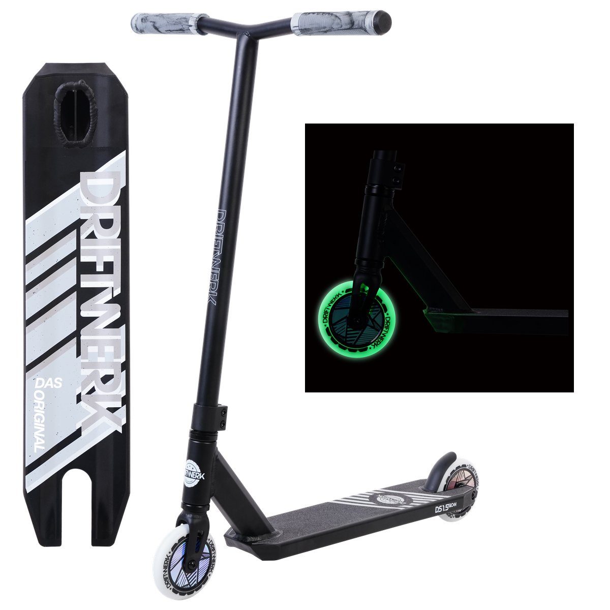 Driftwerk Stuntscooter Freestyle Kinderroller Tretroller DS1.5 Glow in The  Dark, Räder leuchten im Dunkeln