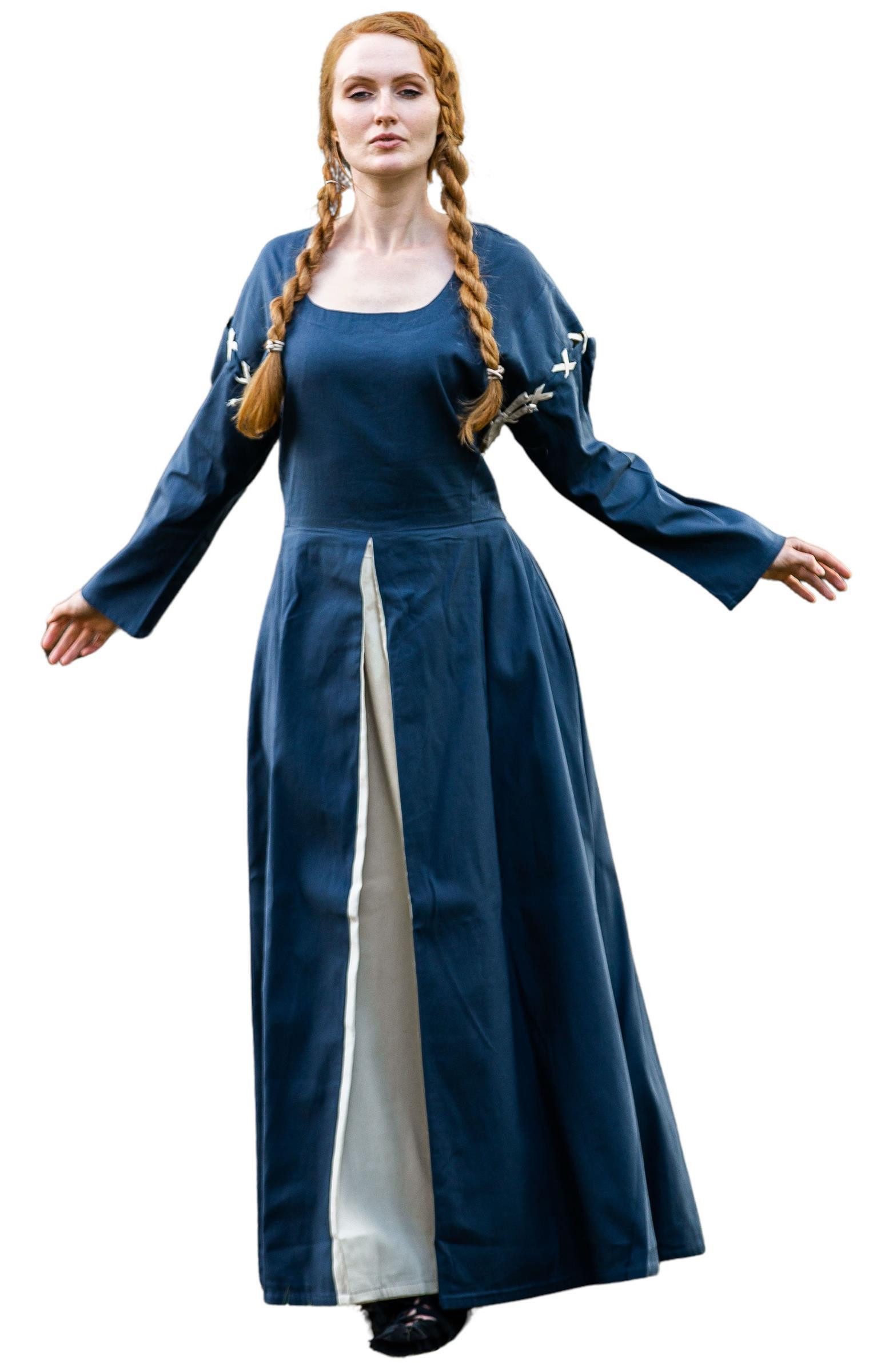 Leonardo Carbone Burgfräulein-Kostüm Mittelalterkleid "Larina" mit abnehmbaren Ärmeln, kreative Rückenschnürung, doppelter Rockstoff