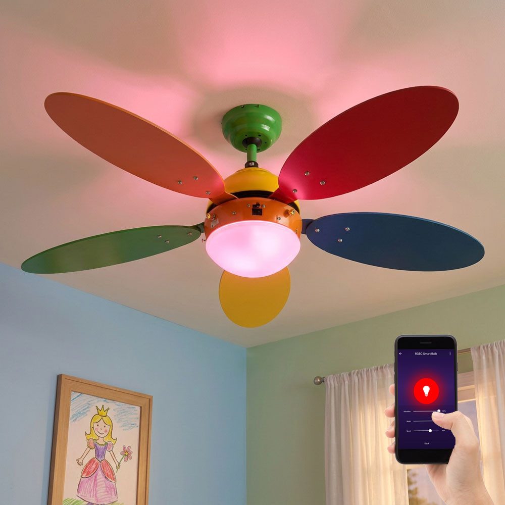 GLOBO LIGHTING Deckenventilator, Deckenventilator Deckenlampe Kinderzimmer bunt Smart RGB LED CCT App