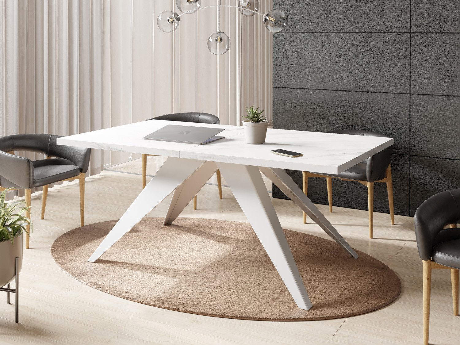 WFL GROUP Esstisch Venus ausziehbar rechteckig mit weißen Metallbeinen (MADE IN EU, erhältlich in zwei Größen – 140/160 cm, ausziehbar auf 240/260 cm), moderner Tisch in Holzoptik für Küche, Esszimmer oder Wohnzimmer