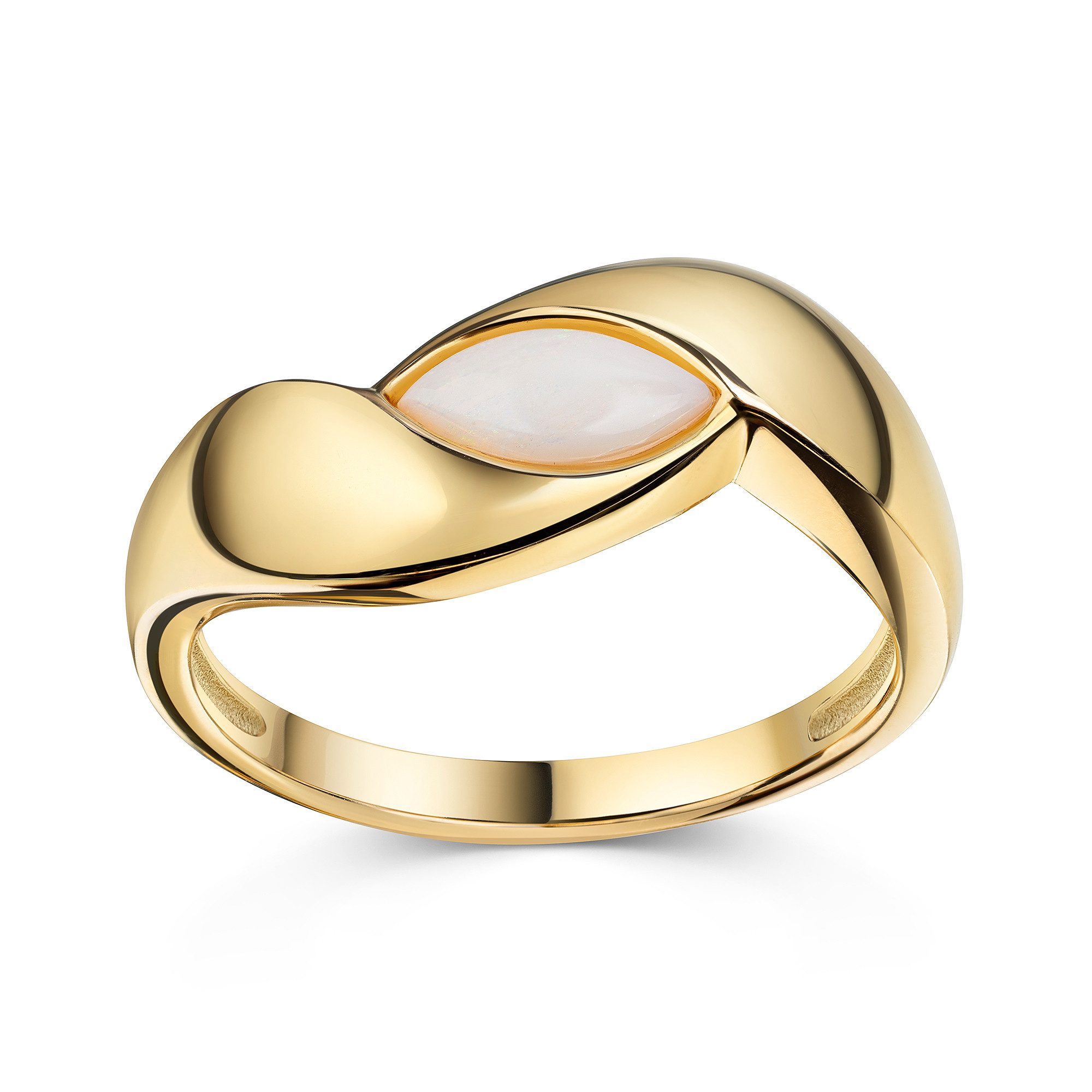 Zeeme Fingerring Silber 925 vergoldet mit echtem weißen Opal