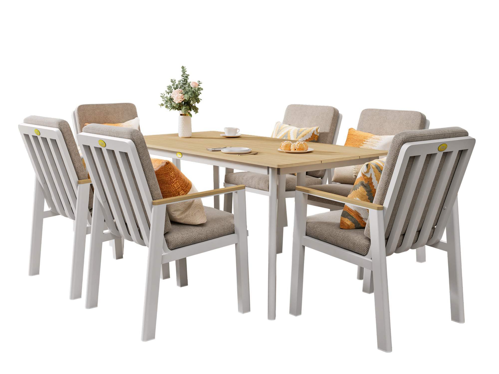 MeXo Gartenlounge-Set Garten Essgruppe für 6 Personen, (Gartenmöbel-Set aus Aluminium, 7-tlg., mit ergonomischen Sesseln inkl. Kissen), Belastbarkeit pro Sitzplatz 140 kg