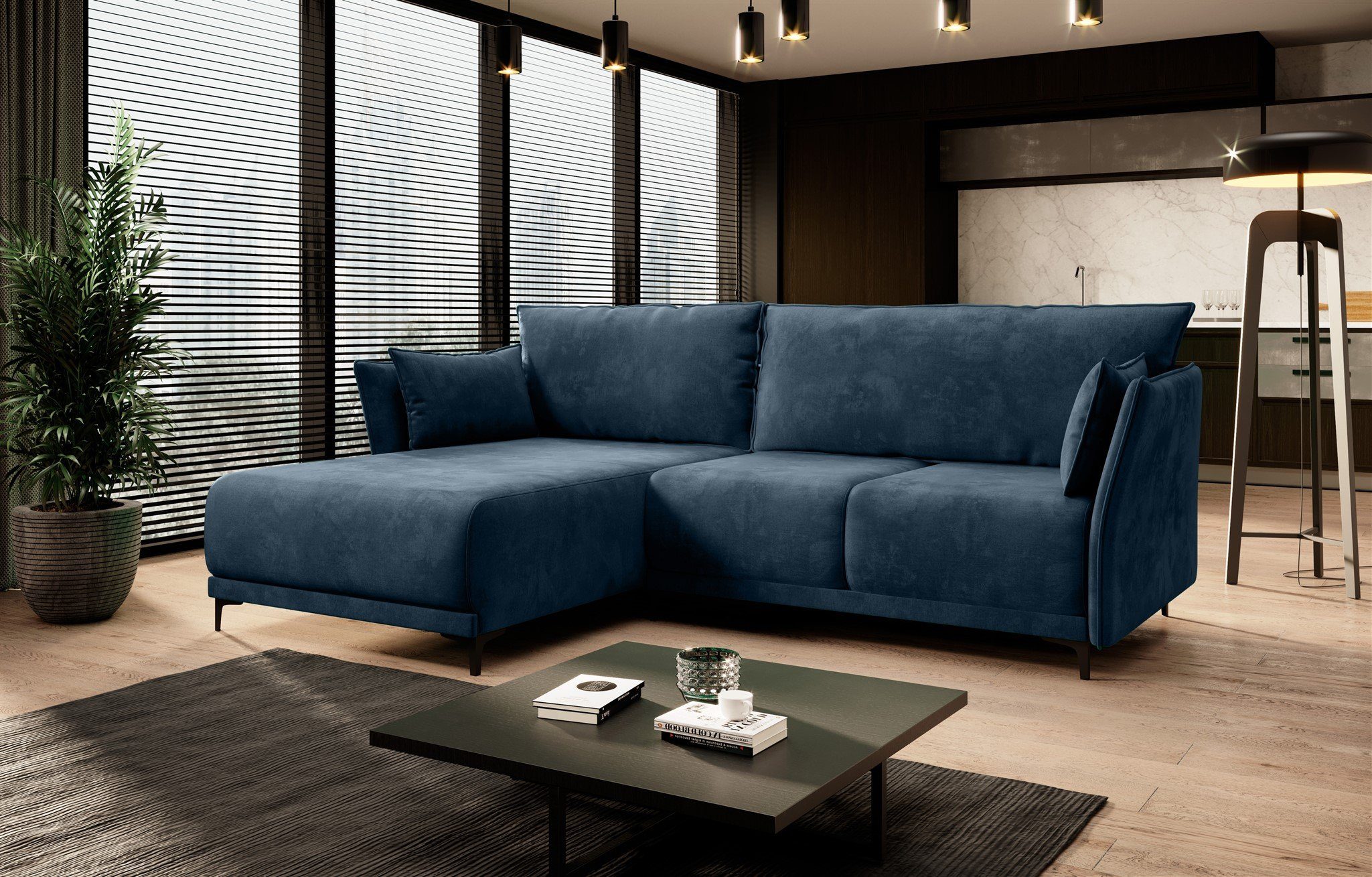 Stoff Monolith Sofa Blau Möbel Fun 2 GARNIER inkl. Rundumbezug in Zierkissen, mit Ecksofa mane,