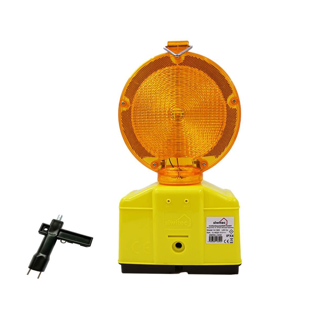 siwitec Baustrahler Baustellenleuchte gelb, LED Warnleuchte mit Dämmerungssensor und Lampe, Blink- und Dauerlichtfunktion