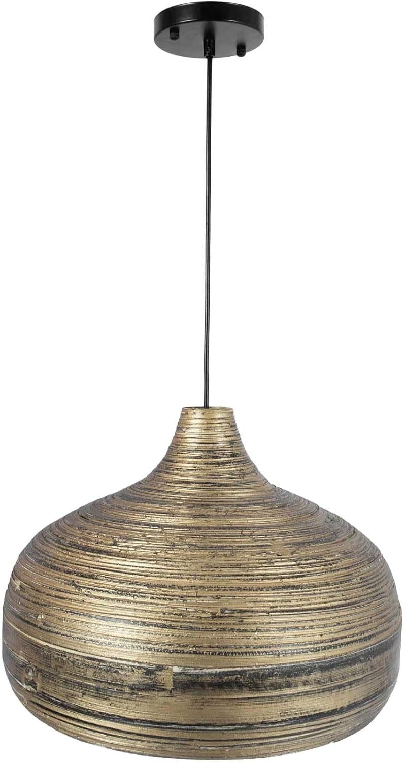 VIVANNO Hängeleuchte Bambus SOLARI Rund - Gold Geflochten, ohne Leuchtmittel, 43x30 cm