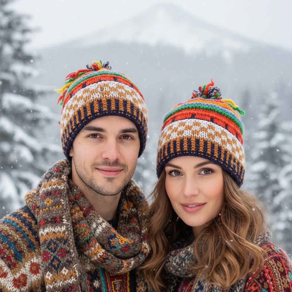 Guru-Shop Strickmütze Bunte Wollmütze mit weichem Futter, Wintermütze..