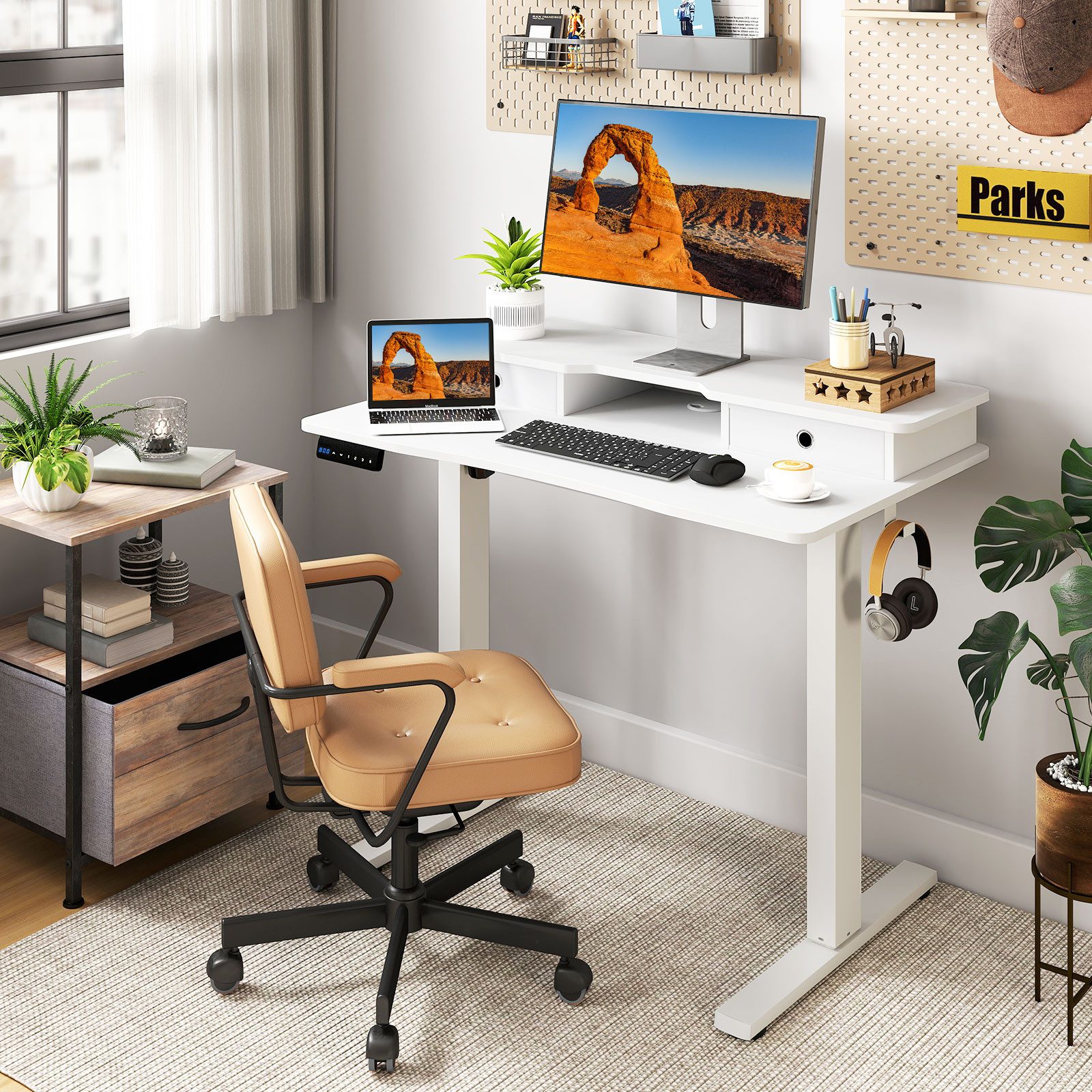 COSTWAY Schreibtisch, Stehschreibtisch elektrisch 73–122cm höhenverstellbar günstig online kaufen